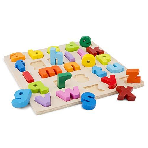 New Classic Toys New Classic Toys Puzzle Alphabet Educational Wooden Toys for 2 Year Old Boy and Girl Toddlers Learn The Alphabet, Multi-Colour Colour, Lowercase