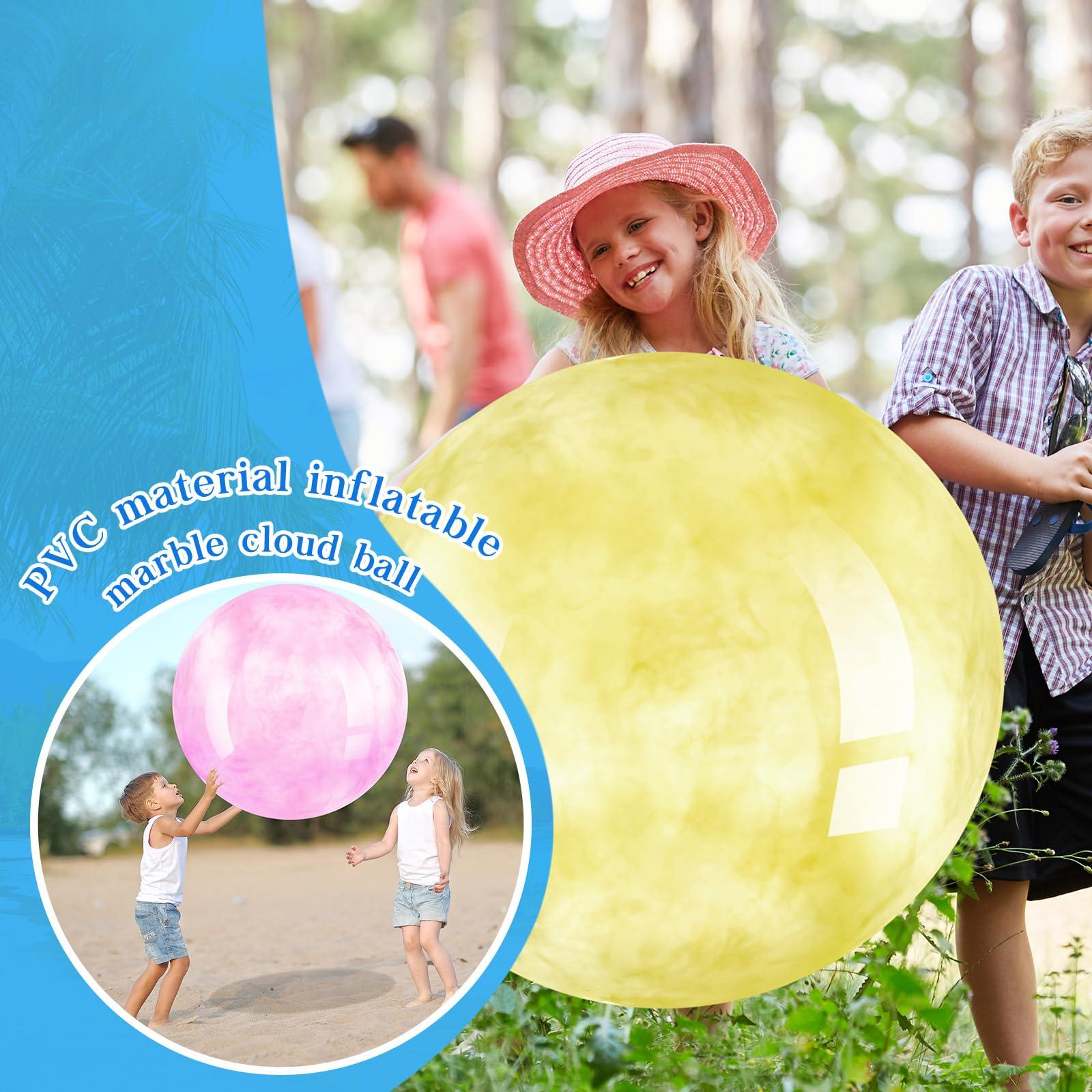 Meooeck Meooeck 4 Pcs Inflatable Marbleized Big Bouncy Balls Large Rubber Ball Giant Inflatable Ball Inflatable Kickball Giant Beach Balls for Kids and Adult (Sweet Color, 27 Inch)