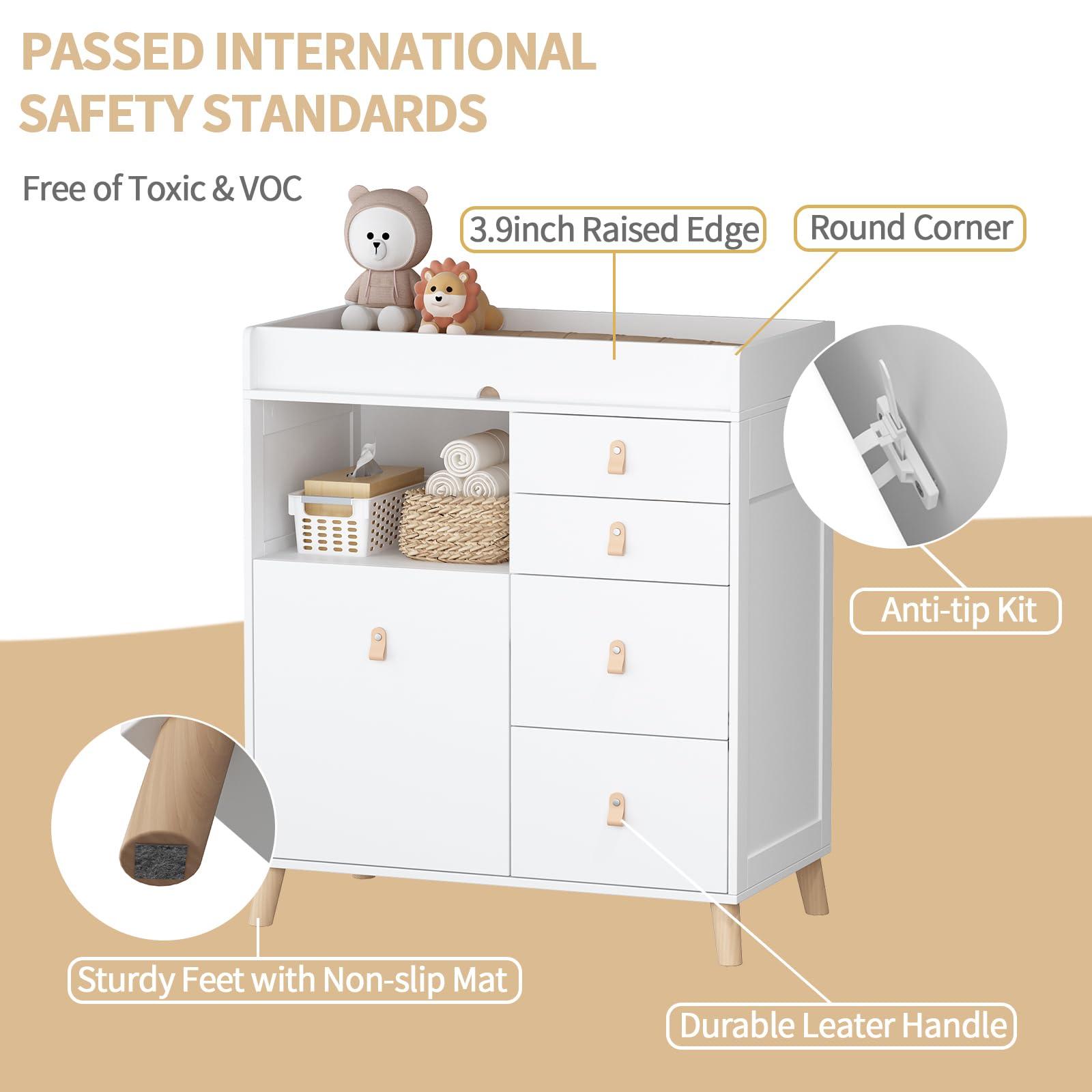 DAWNSPACES DAWNSPACES Baby Changing Table Dresser for Infants, Nursery Dresser Chest with 5 Drawers, Shelf, Storage Changing Station Dresser, White