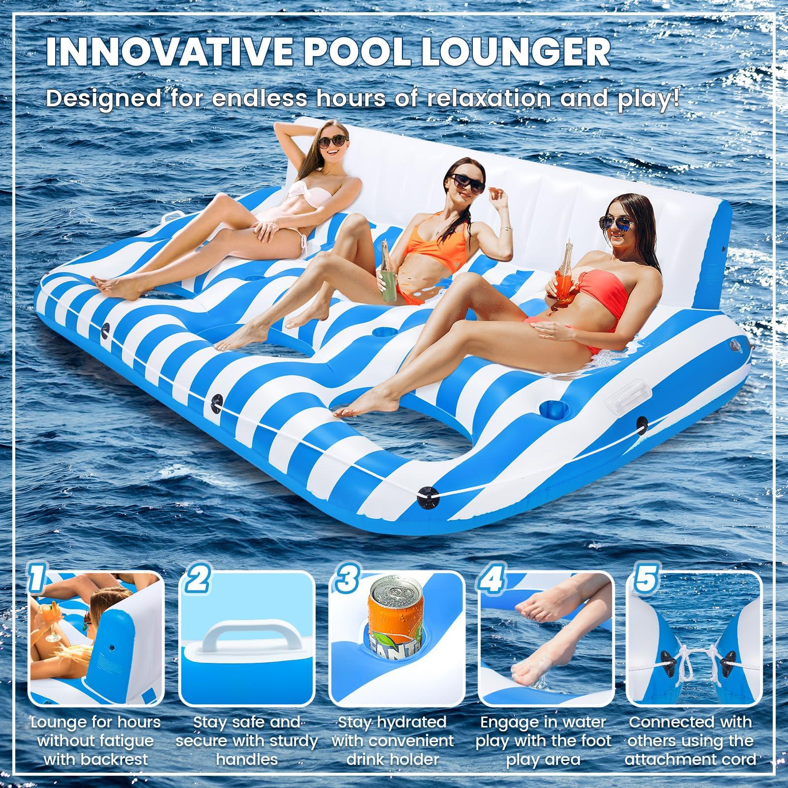 SULDUO SULDUO 3 Person Inflatable Pool Lounger Float for Adults, Giant Pool Floats Chair Lounge with 3 Backrests and Cup Phone Holder, Water Tanning Pool Raft Party Toys for Outdoor, Beach, Lake, River, Sea