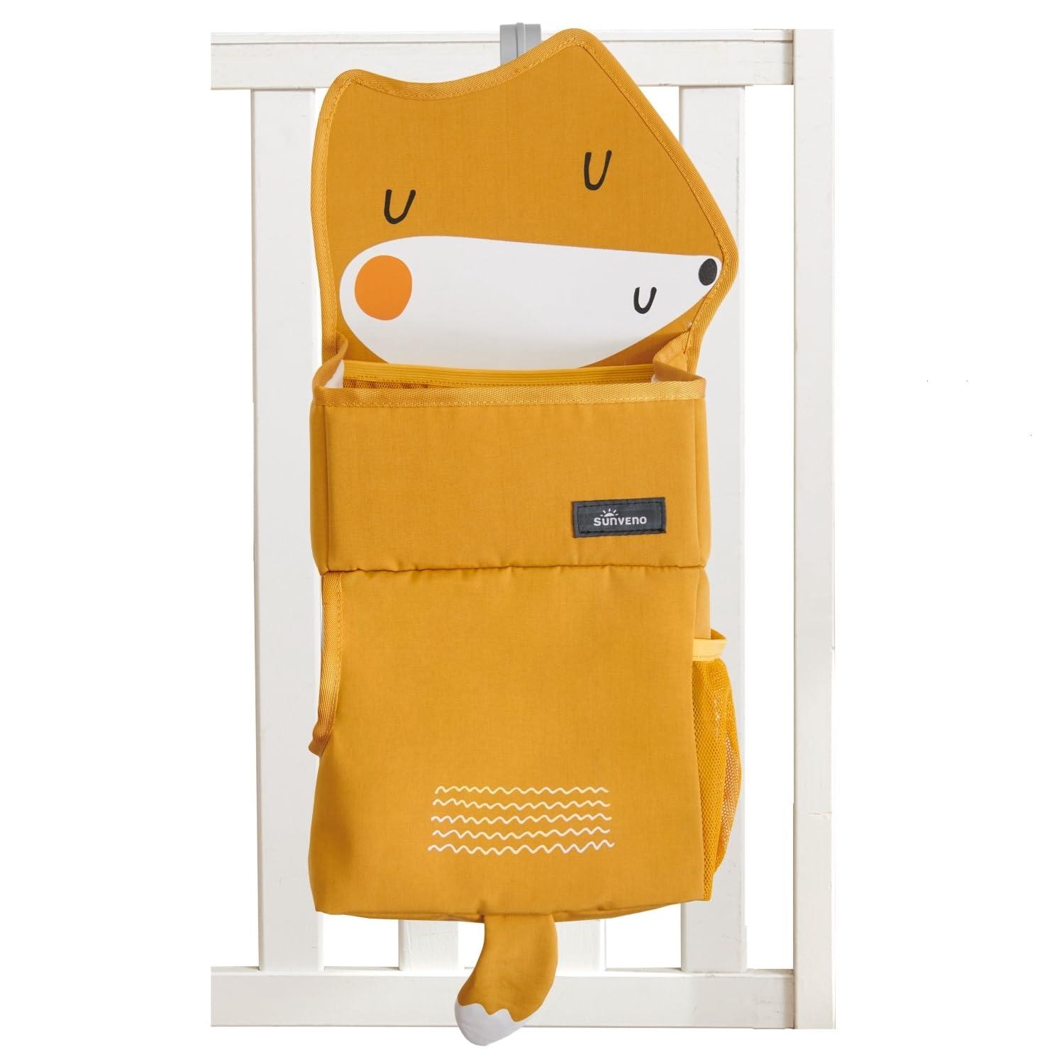 SUNVENO SUNEVNO Hanging Baby Diaper Caddy Organizer Diaper Stacker, Baby Crib Hanging Classified Storage Bag Organizer for Changing Table Crib Playard or Wall & Nursery Organization (Yellow Fox)