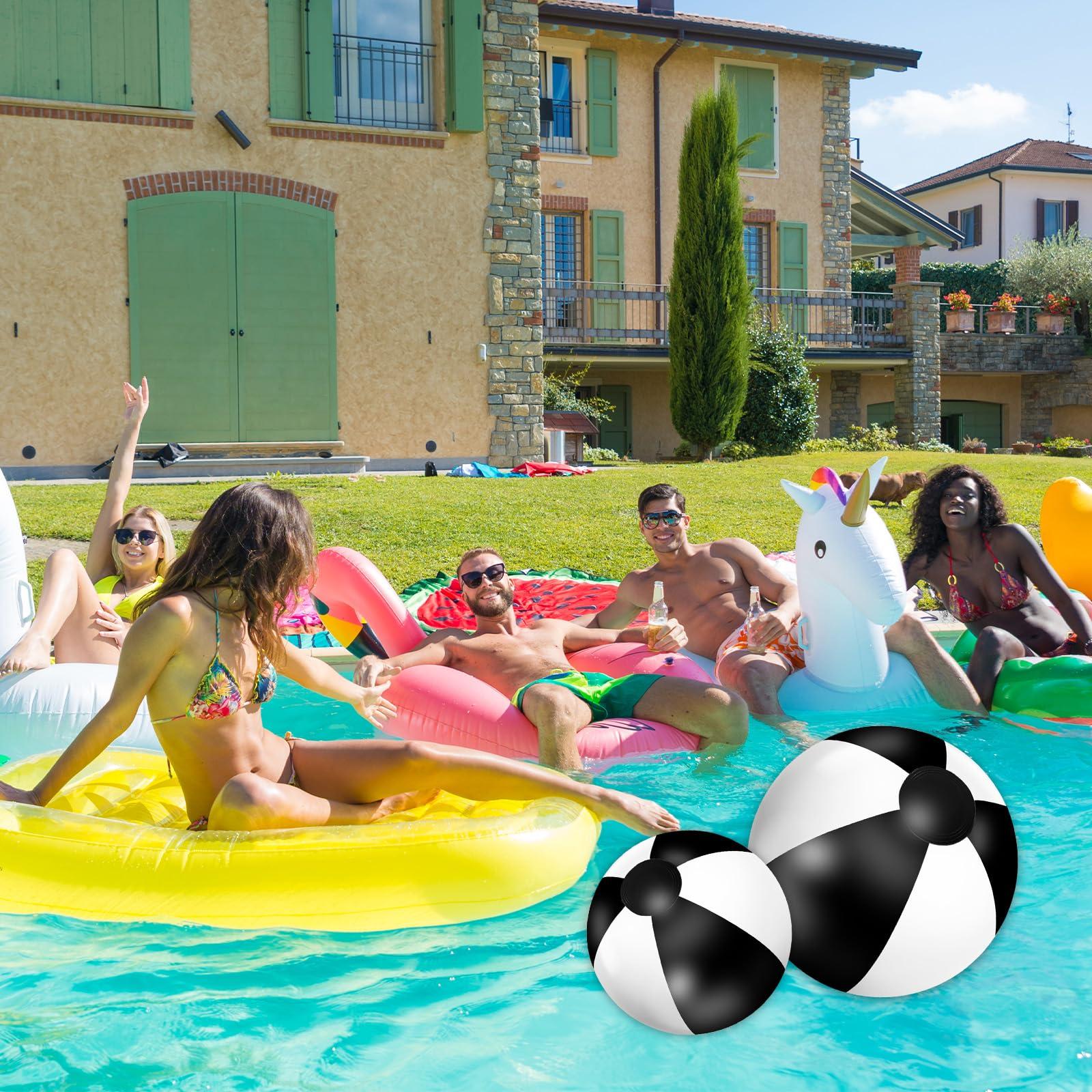 Whaline Whaline 5Pcs Inflatable Beach Ball 24 & 16 Inch Round Pool PVC Balls Cute Game Toys for Summer Hawaiian Tropical Theme Beach Party Decorations Water Sand Game Accessory (Black and White)