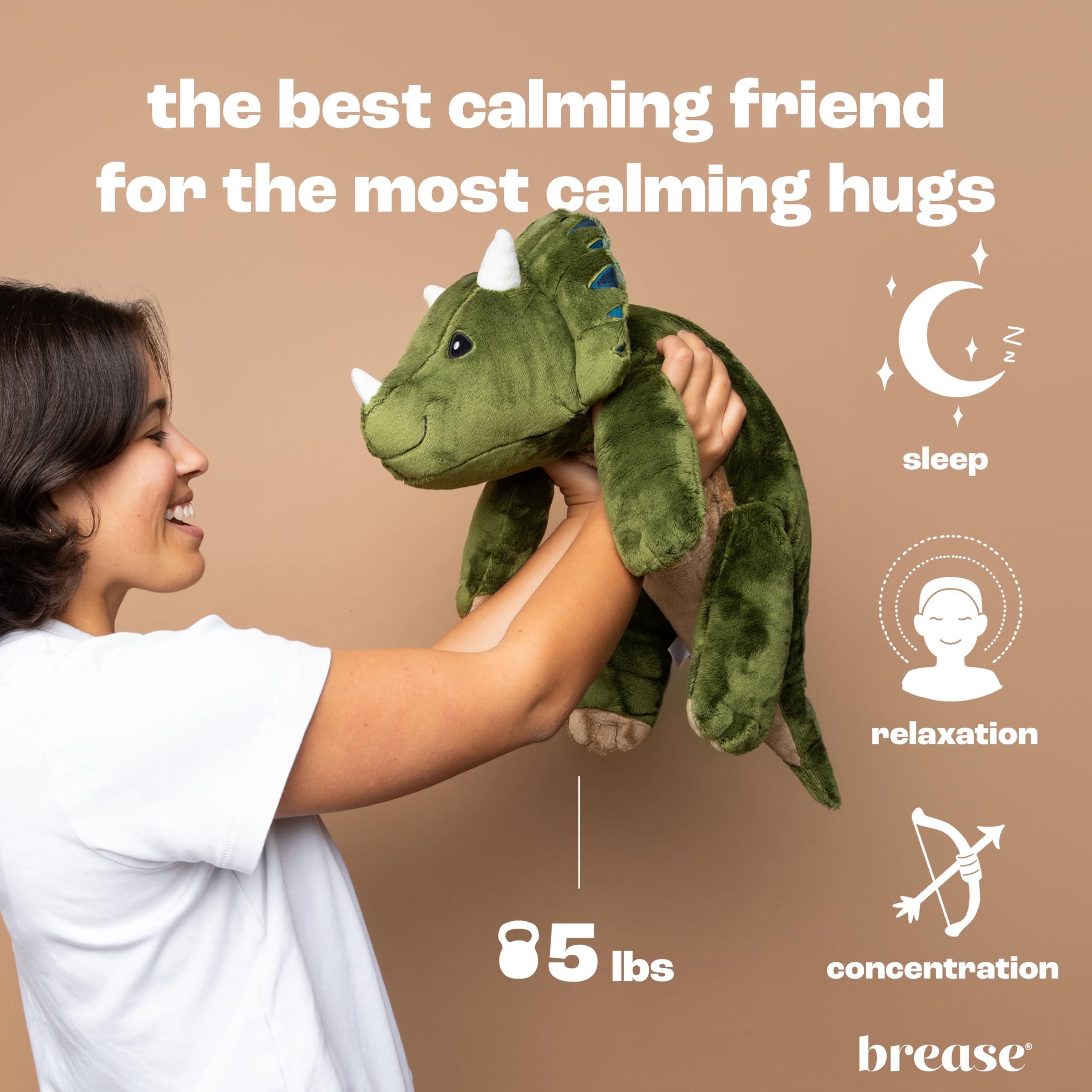 Brease Brease 5 lb Unscented Weighted Green Dinosaur Stuffed Animal - Large, Cute Plush Toy Dino for Gentle Embrace and Peaceful Times, Huggable Companion for Kids & Adults, Ideal Heavy Plushie for All Ages