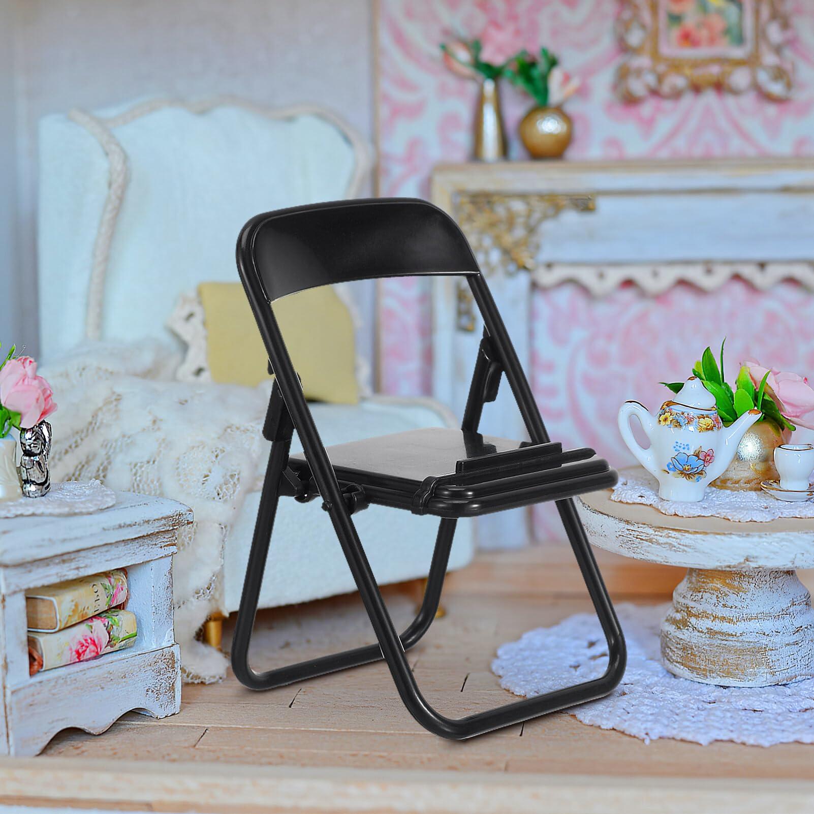 HOLIDYOYO HOLIDYOYO 24Pcs Mini Foldable Chairs, Dollhouse Mini Furniture Doll Chair, Miniature Folding Chairs, Funny Cell Phone Stand Holder, Miniature Plastic Chair, for Dollhouse Decoration