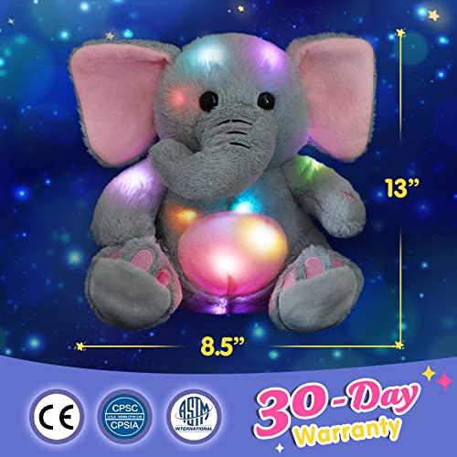 BSTAOFY BSTAOFY 13'' Light up Elephant Stuffed Animals Glow LED Elephant Soft Plush Toys Night Light Companion Birthday Christmas for Kids Boys Girls
