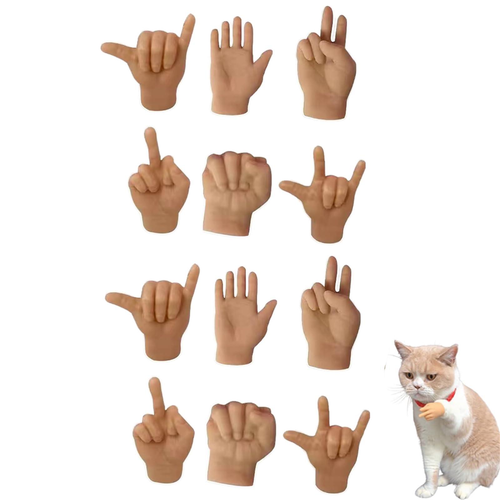 fizweyo Rubber Hands for Cats, Plastic Hands for Cats, Hands for Cats, Mini Hands for Cats, Tiny Hands for Cats, Tiny Hands for Fingers, Little Hands for Cats, Mini Human Hands for Cats,Small Hands (Mix*12)