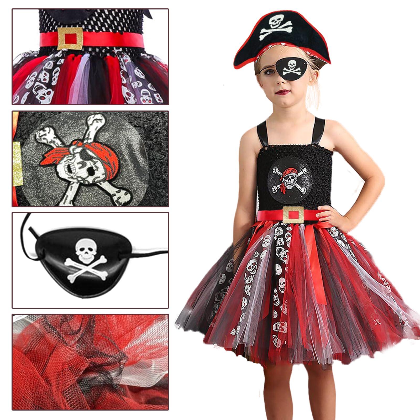 Timisea Timisea Pirate Costume Kit for Girls, Pirate Tutu Dress for Halloween, Girls Pirate Accessory Set, Pirate Costume Toddle