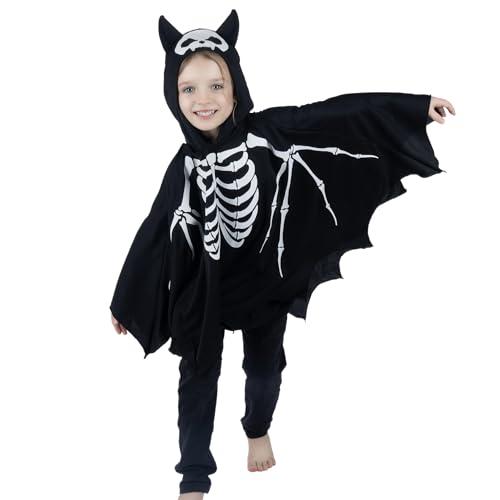 Webeasy Webeasy Glow in the Dark Skeleton Bat Cape Costume Kids,Halloween Bat Costume for Girls and Boys 7-9years