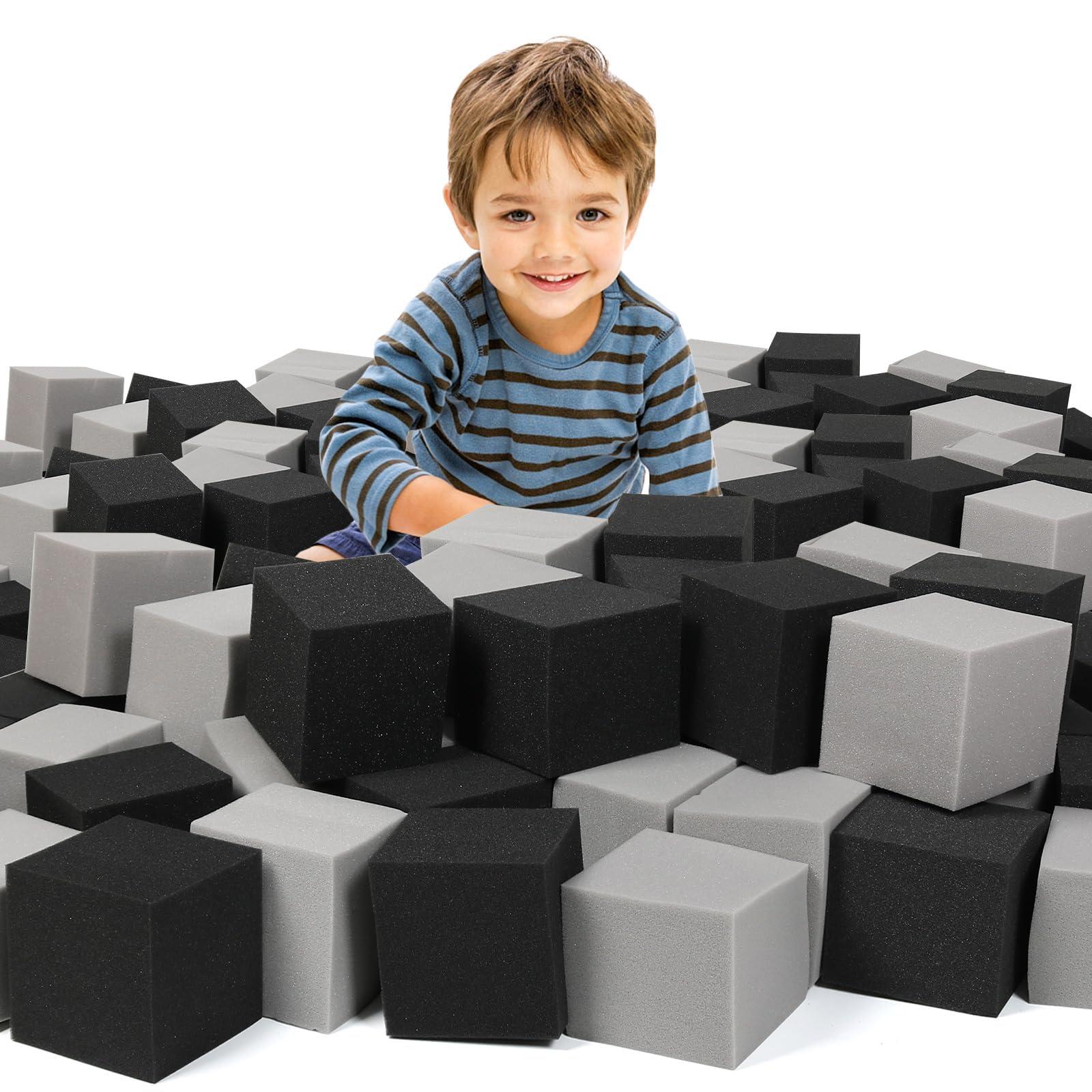 ZMCYER ZMCYER Foam Pit Cubes Blocks - 48PCS Sponge Form Cubes for Foam Ball Pits, Gymnastics, Freerunning and Parkour Courses, Skateboard Parks, BMX, Trampoline Arenas-Grey and Black(5" x 5" x 5")