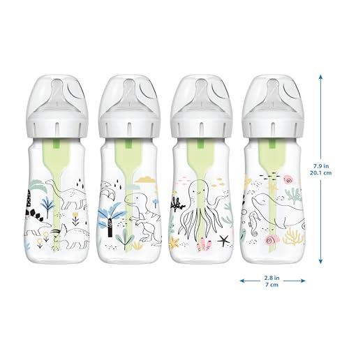Dr. Brown\'s Dr. Brown's Natural Flow Anti-Colic Options+ Wide-Neck Baby Bottle Designer Edition Bottles, Dino Decos, 9oz/270mL, Level 1 Nipple, 2-Pack, 0m+