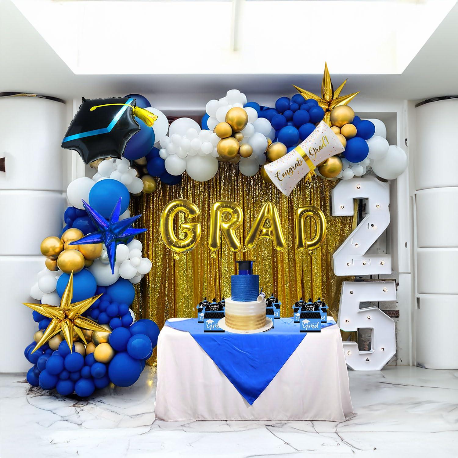 kozee Kozee120PCS Graduation Balloon Garland Arch Kit with Graduation Cap Certificate Letter Star Mylar Foil Balloons for Class of 2025 Grad Prom Decorations Supplies (Blue Gold White)