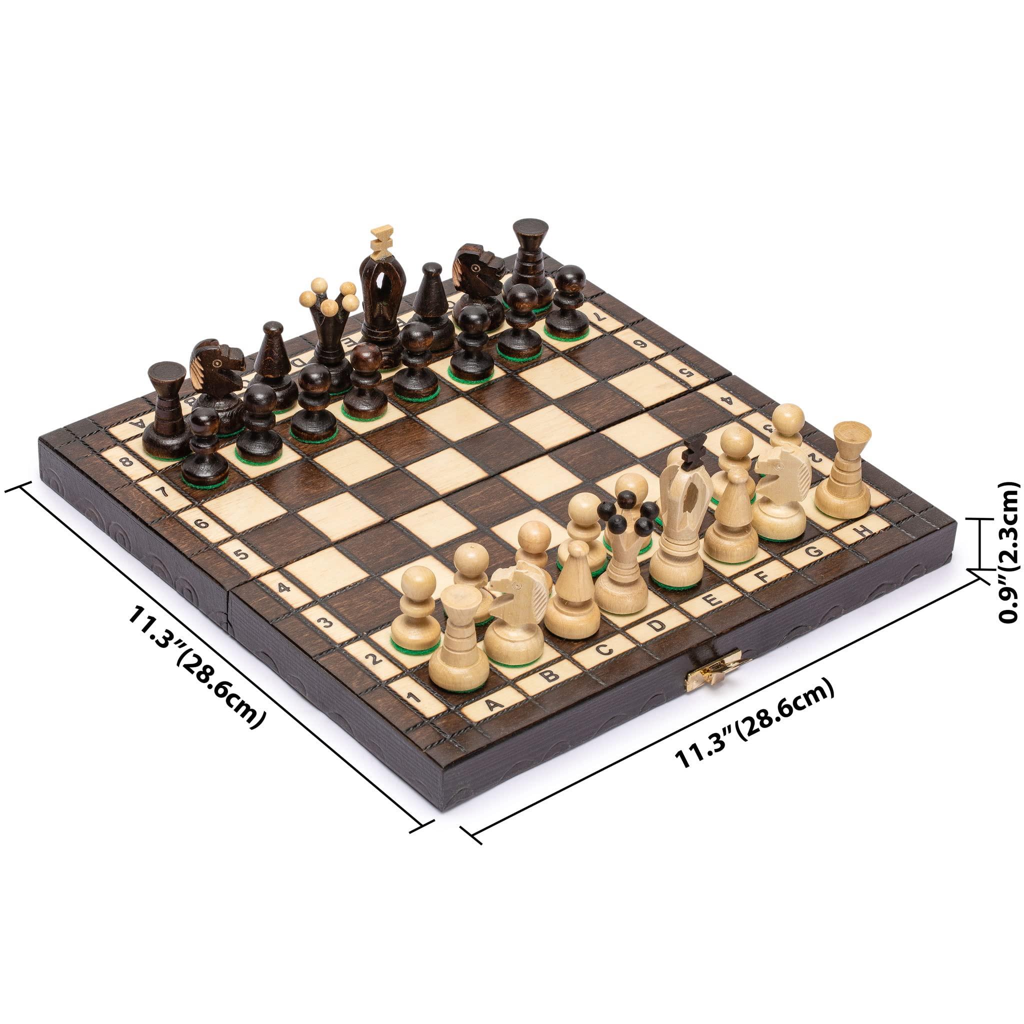 Husaria Husaria European International Chess Wooden Game Set, King\'s Continental - 11.3-Inch Small Size Chess Set with Folding Board and Felt Bottom Chessmen