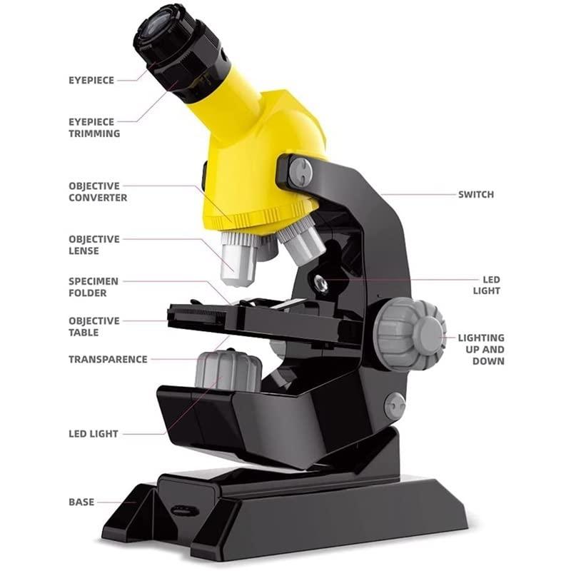 JOEBO Microscope Kit Microscope for Kids, Compound High Magnification Beginner Microscope Science Kit Microscope Lens Adapters (Color : Yellow)