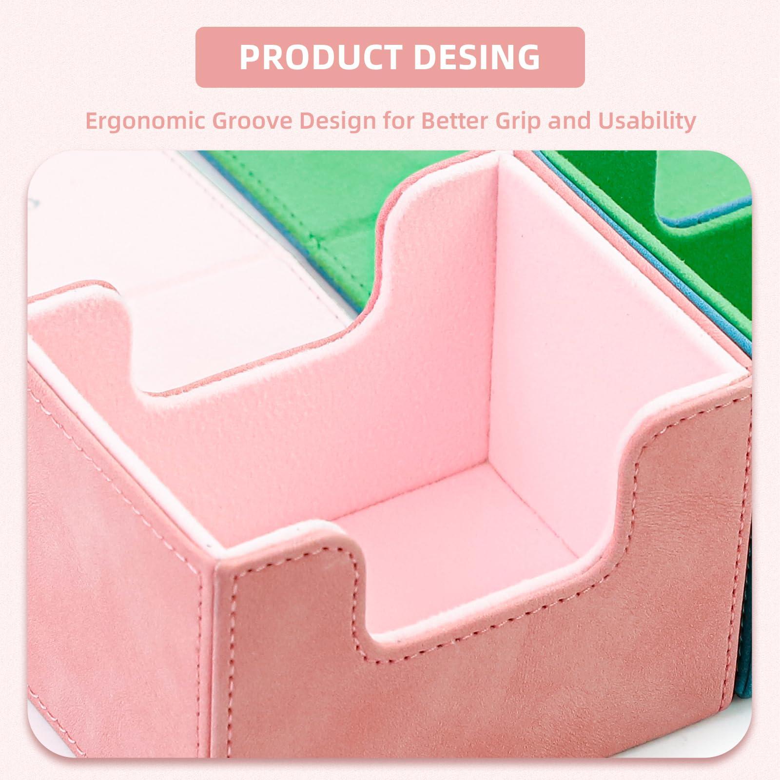 Sanseking Sanseking Magic Card Deck Box for MTG Single Deck Card Box fits 100+ TCG Sleeved Cards Soft Leather Card Box Top Loading Card Boxes Magic Gift for MTG TCG CCG (Horizontal,Pink)