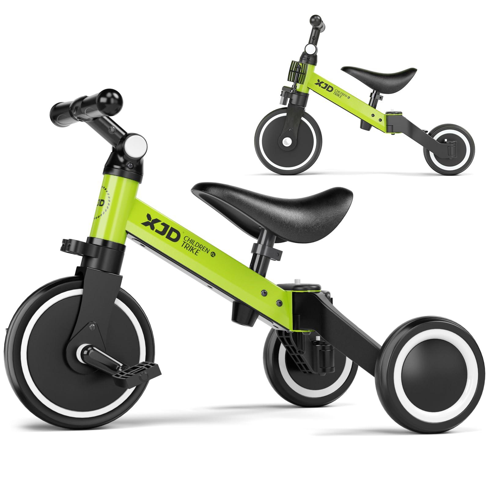 XJD XJD 5 in 1 Toddler Bike, Tricycle for Toddlers 1-3 with Adjustable Seat Height, Removable Pedals, Ideal Balance Bike Birthday Gifts and Toys for Boys and Girls (Green)