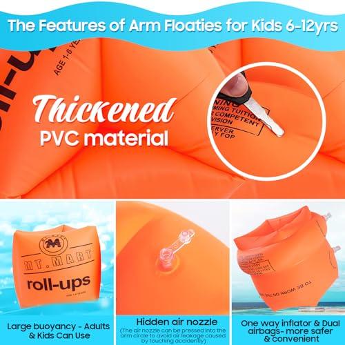 dfjdskl Arm Floaties for Kids 6-12 Yrs, Toddler Floaties Pool Swim Floats Inflatable Swim Arm Bands Floater Sleeves, PVC Thickened Arm Rings for Adults (6 Pack)