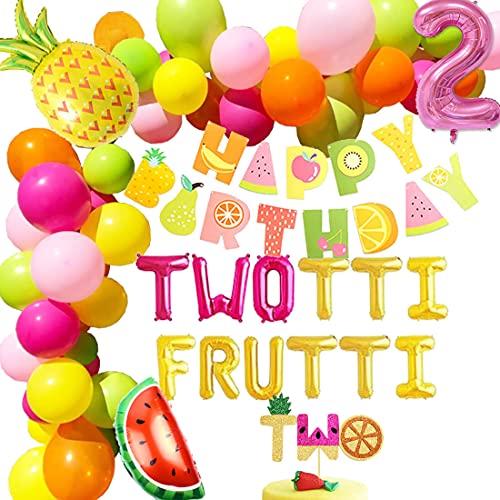 HEETON HEETON Twotti Frutti Birthday Decorations Balloons Twotti Fruity Cake Topper Second Fruit Pineapple Watermelon Balloon Garland Summer Birthday Party Supplies Decorations