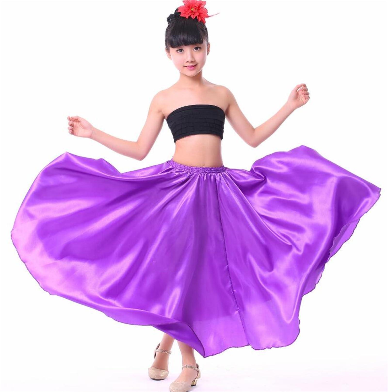 OTMYIGO Girls Flamenco Spanish Dress Dance Gypsy Style Large Swing Skirt Stage Performance Costume Competition,Purple 360,110