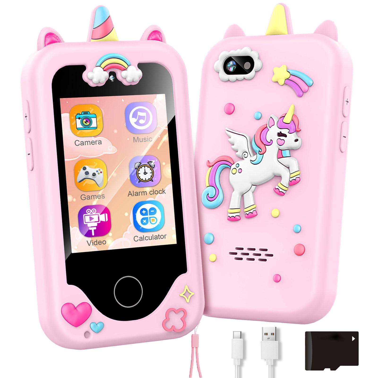 ASIUR ASIUR Kids Smart Phone for Girls Toddler Birthday for Boys 3 4 5 6 7 8 Years Old Pretend Play Working Cell Smartphone Learning Toys with Educational Games, MP3 Music Player(Pink)