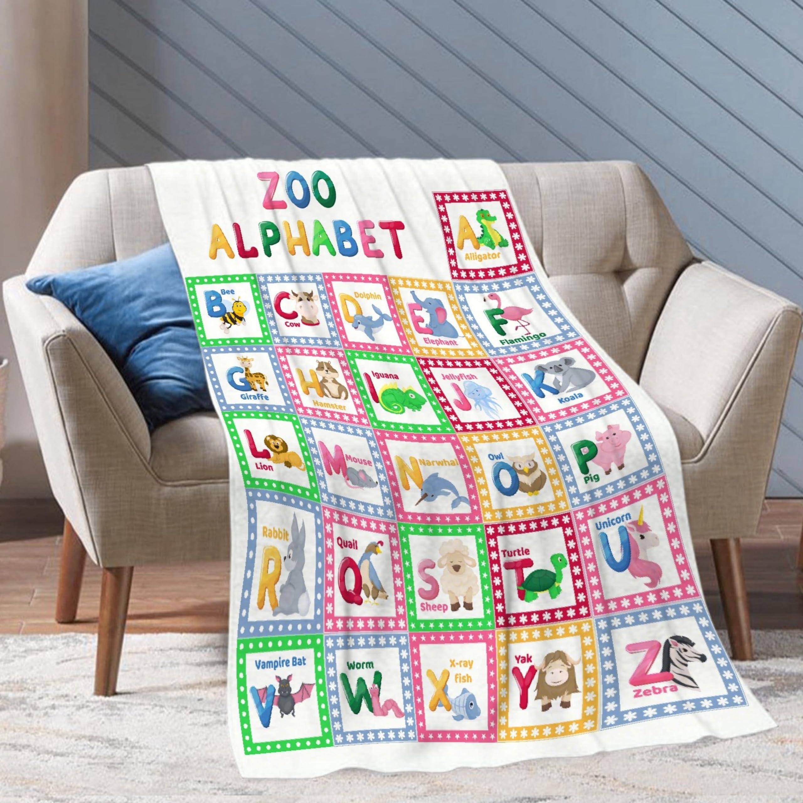 YABUKITA YABUKITA Animal Alphabet Blanket Throw ABC Throw Blanket Educational Learning Throw Blanket Alphabet Nursery Decor for Bedroom Playroom 40x50in for Kids/Child