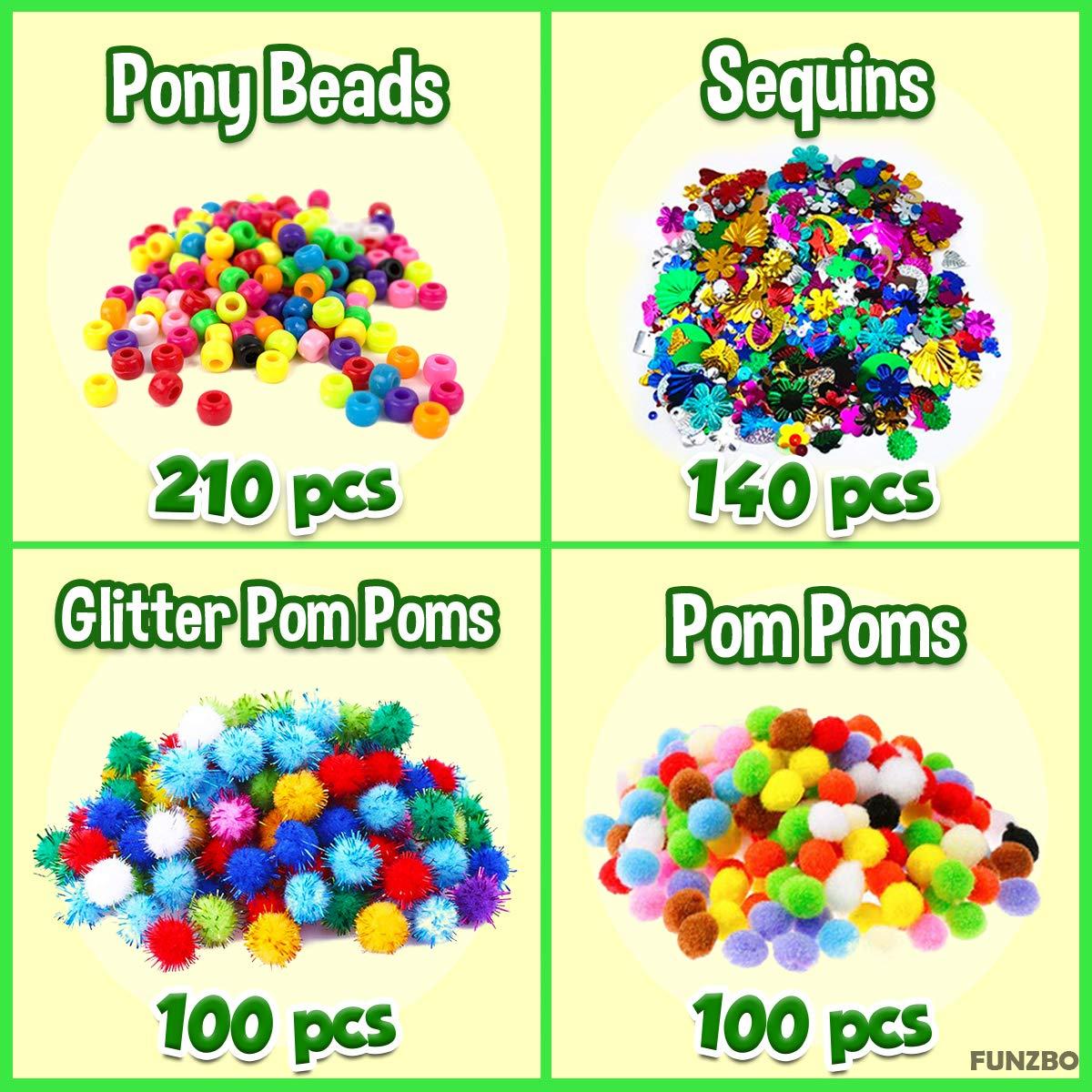 FUNZBO FUNZBO Arts and Crafts Supplies for Kids - Craft Kits with Pipe Cleaners, Popsicle Stickers, Construction Paper, Pom Poms & Googly Eyes, All in One Homeschool Supplies, Gifts for Girls & Boys Age 4+