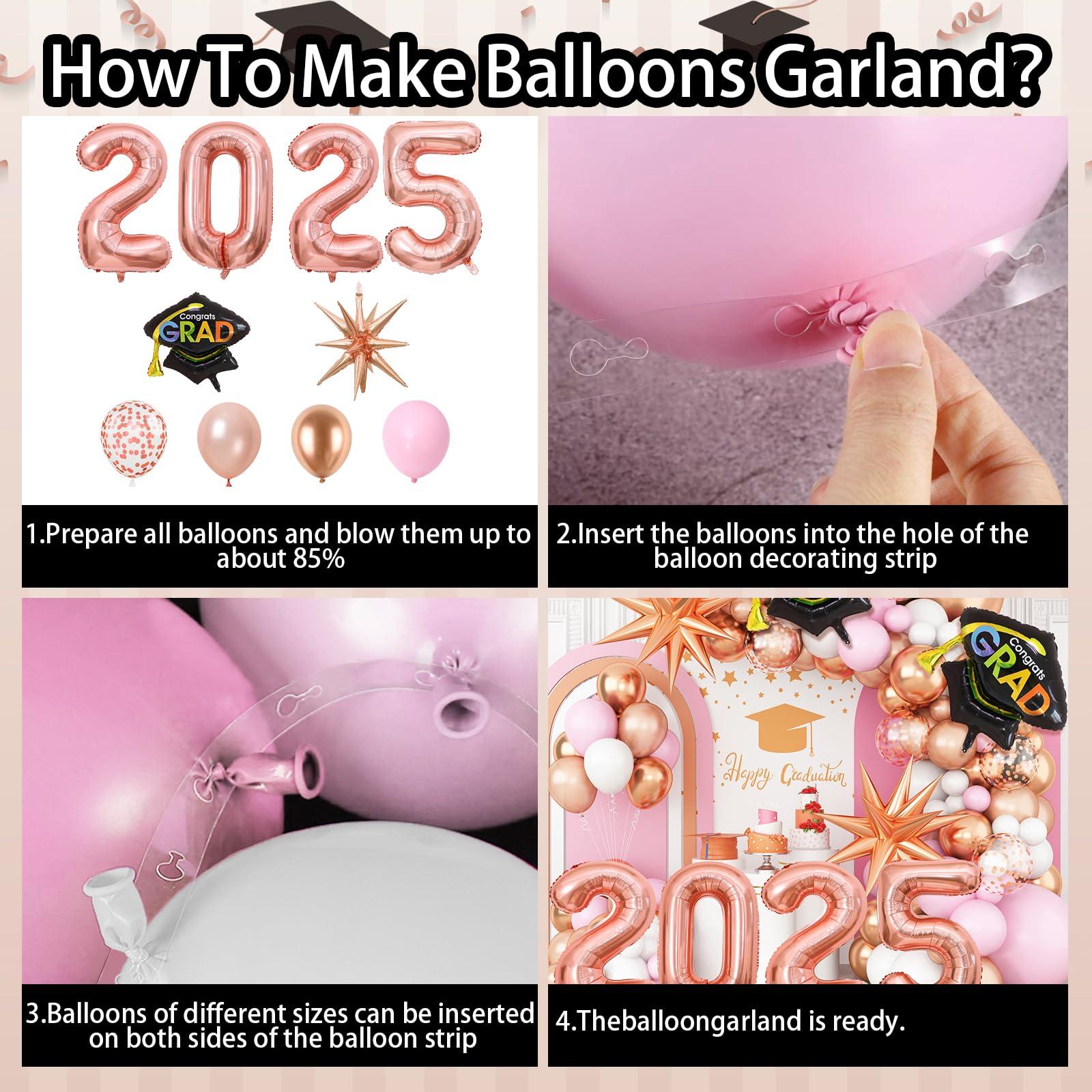 GRESATEK Graduation Balloons Garland Arch Kit, Graduation Balloons Class of 2025, Rose Gold and Pastel Pink White Balloons with Graduation Class Foil Balloons for 2025 Graduation Party Decor