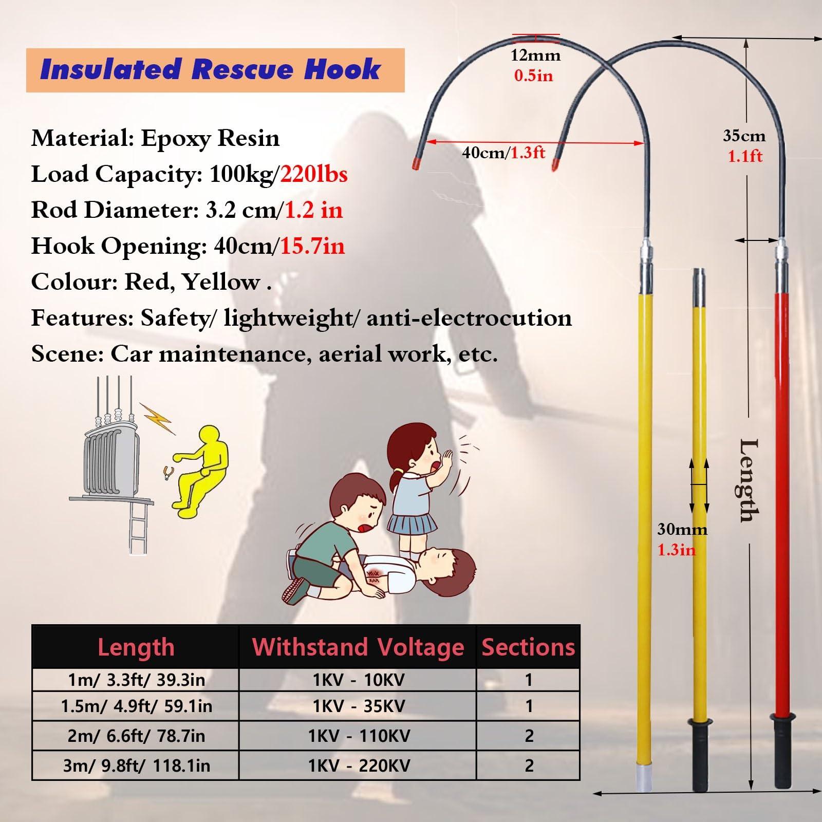 JYDQM Anti-electrocution Rescue Hook 3 5 Foot 6.5 10 Ft Electrical Safety Insulated Rescue Tools with Quick Plug Connector, High Voltage Life-Saving Pull Rod & Factory Rescue Hook, Anti-electrocution Rescue