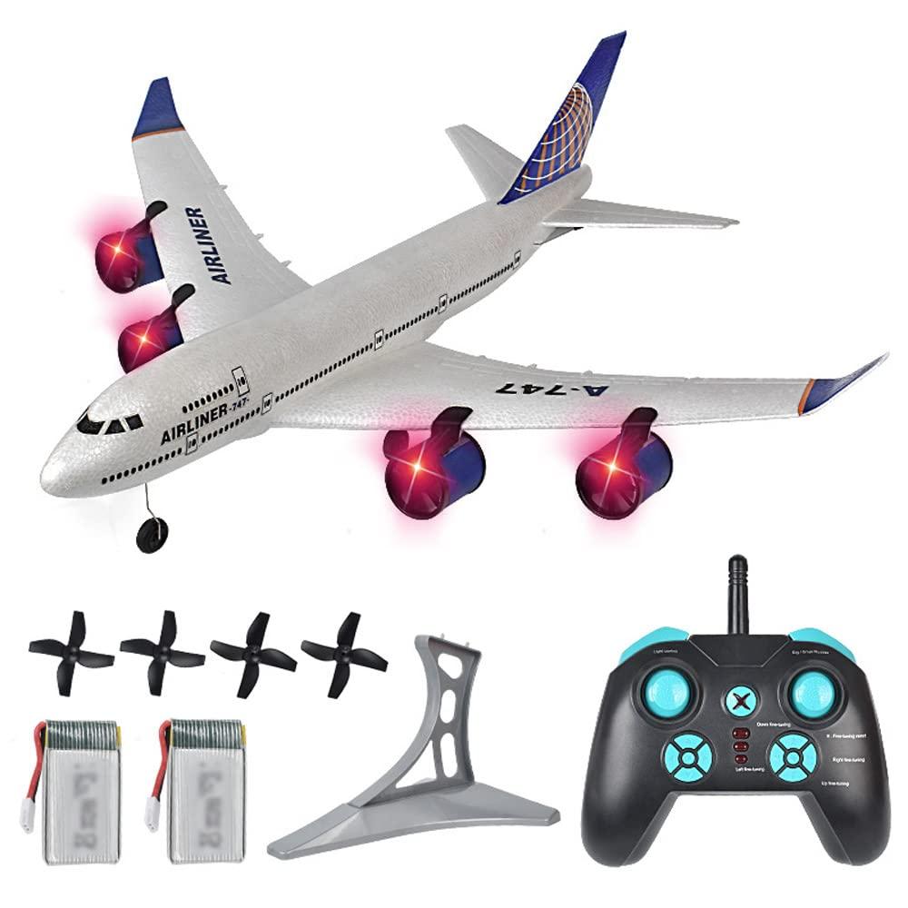 HEBXMF HEBXMF RC Drone Simulation A-747 Passenger Aircraft 2.4G Rc Aircraft Glider, 360 Rollover Automatic Gyroscope Balance Plane, 3-Channel Fixed-Wing RC Airplane Toy with LED Searchlight