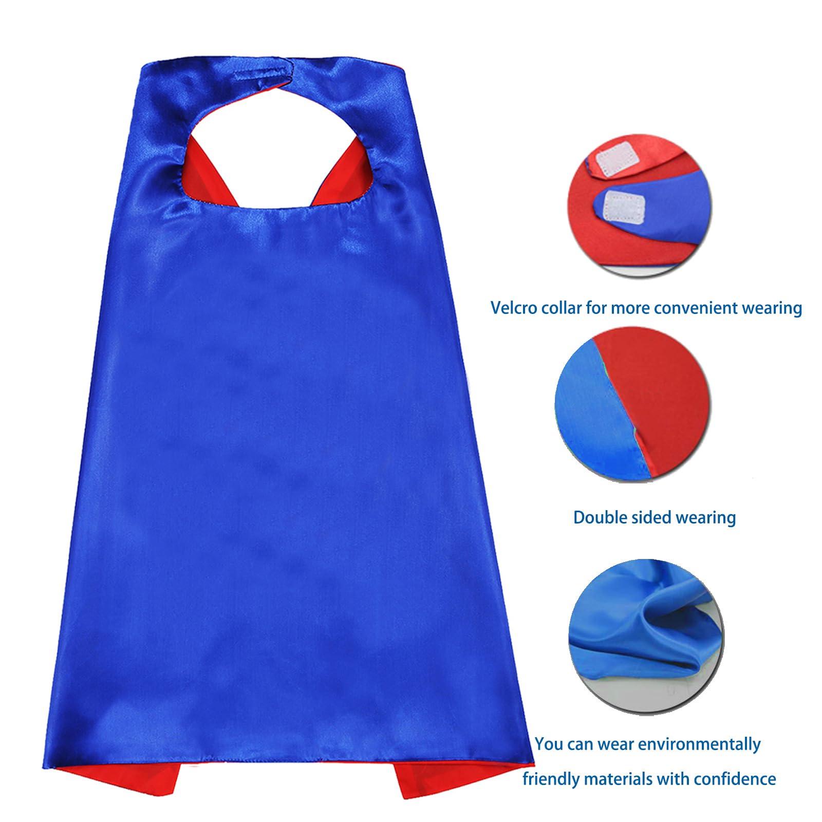 Dajiahao Dajiahao Superhero Capes and Mask for Kids 4-10 Year Double Side Superhero Costume Cosplay Dress Up Superhero Cape Toy for Boys (Blue-d)
