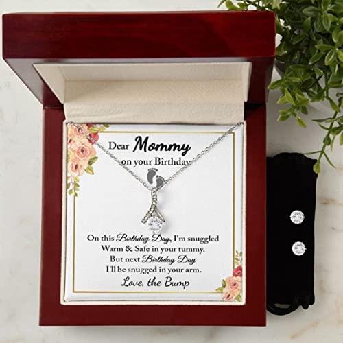 MAMABLUESKY Mom To Be Birthdays Day Alluring Necklace Earings Set, Mommy Birthday Gift from Baby, Mom To Be Necklace, Gift for Expecting Moms, New Mom Gift From Husband, Pregnancy Gift for Mom To Be, Birthdays Gift for Pregnant Wife, Birthday Moms To Be Gifts (L
