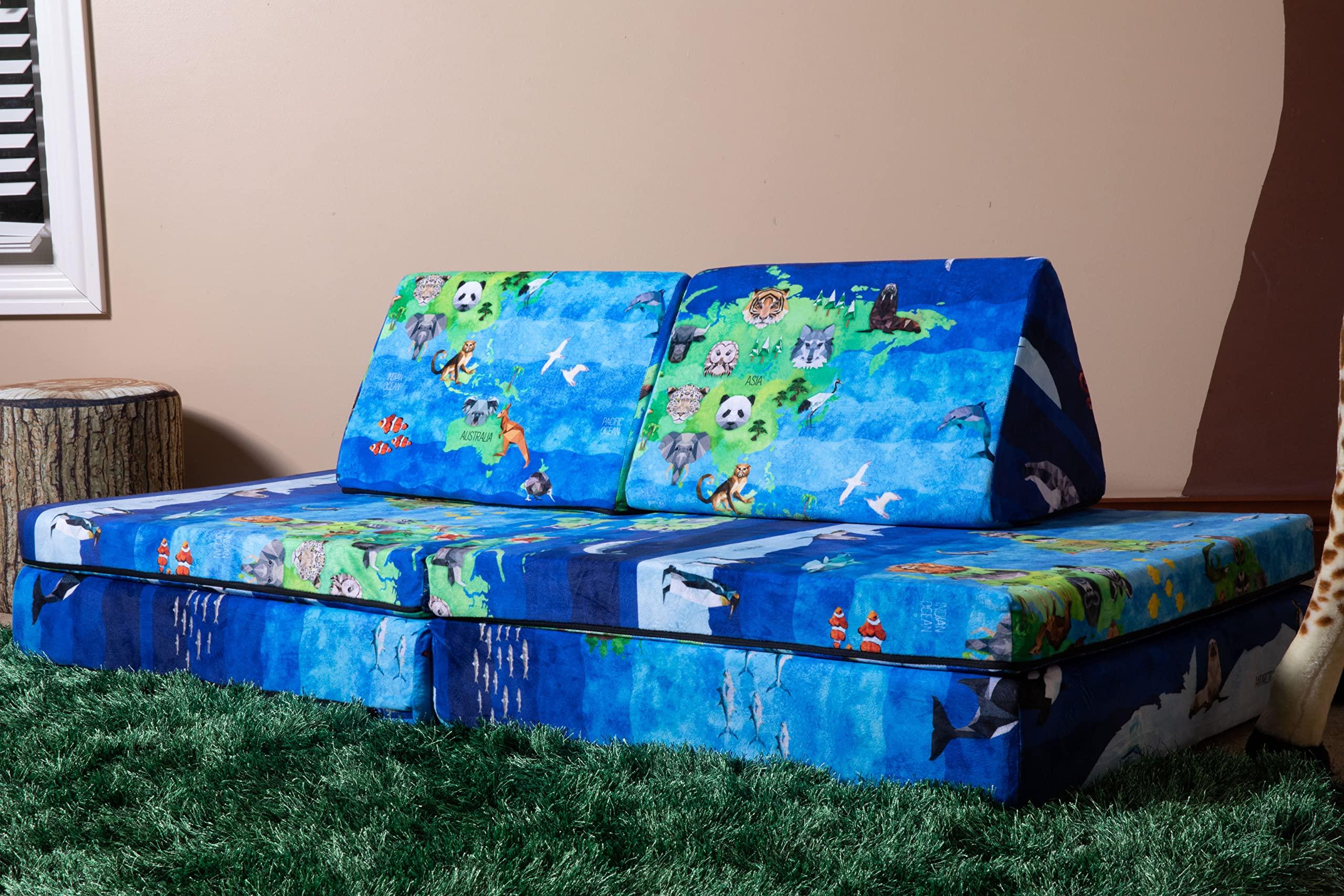 JOEY CO. Kids Foam Play Couch 6PCS, Modular Floor Sofa for Kids and Adults, Playhouse Play Set for Toddlers (32\" x 66\" x 22.25\") (Cherry - Cuddle Fur)