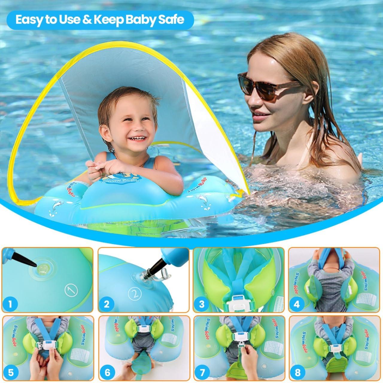 TIMZON Baby Pool Float with Canopy Infant Pool Float for Swim Baby Float with UPF50+ Sun Protection Canopy Baby Swimming Floaties for 3-6Month Adjustable Swim Floaties for Baby 6-12Month,Toddler Floaties1-3