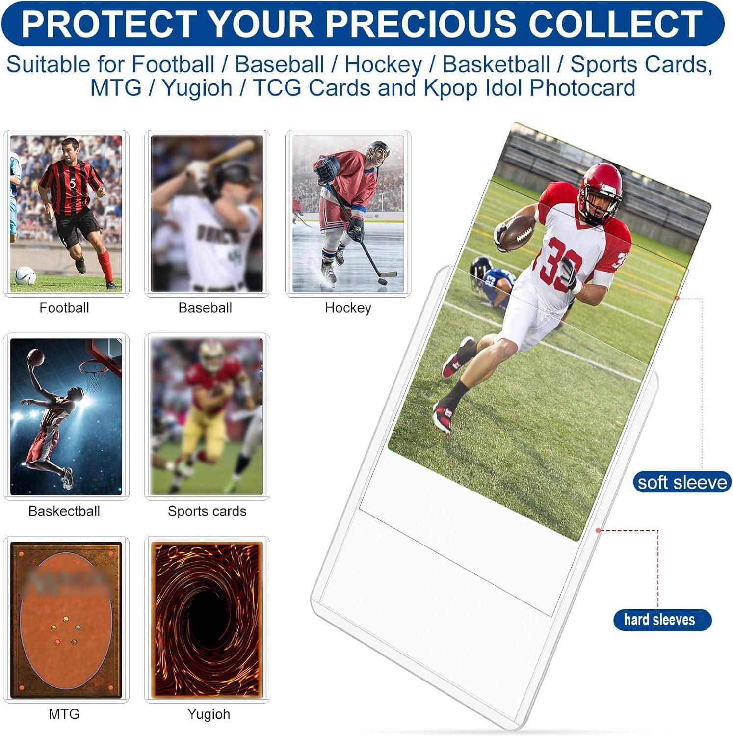 TiopLior 1000 Card Sleeves Hard Sleeves for Cards, 3\"x4\" Baseball Card Protectors Hard Plastic, 35pt Card Holders for Baseball Cards, Football Cards (500 Hard Sleeves + 500 Clear Sleeves)