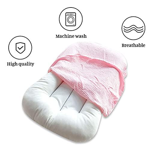 Hooyax Hooyax Muslin Baby Lounger Cover Soft Organic Cotton Slipcover Fits Newborn Lounger for Baby Boys and Girls (Pink)