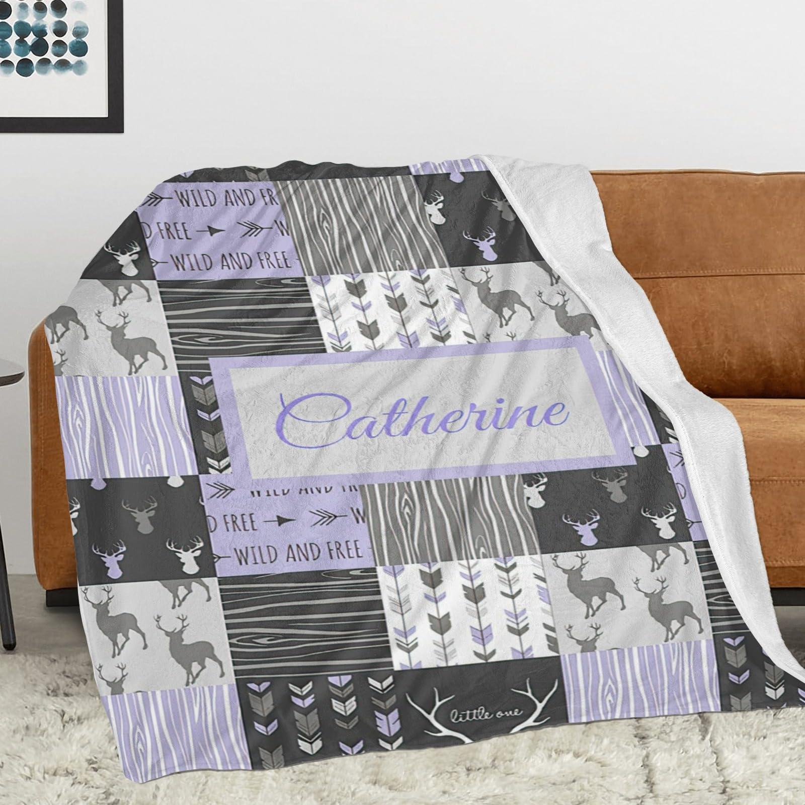 CADE Custom Blanket with Name Customized Blanket for Kids Adults Personalized Name Blanket for Baby Girl Boy Custom Woodland Blanket Custom Baby Gifts