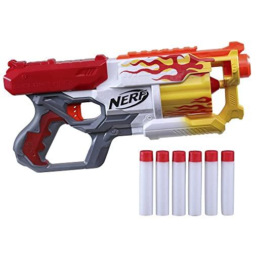 NERF NERF Mega CycloneShock Toy Blaster, Hotrod Color Style, 6-Dart Drum, 6 AccuStrike Mega Darts, Easy Priming (Amazon Exclusive)