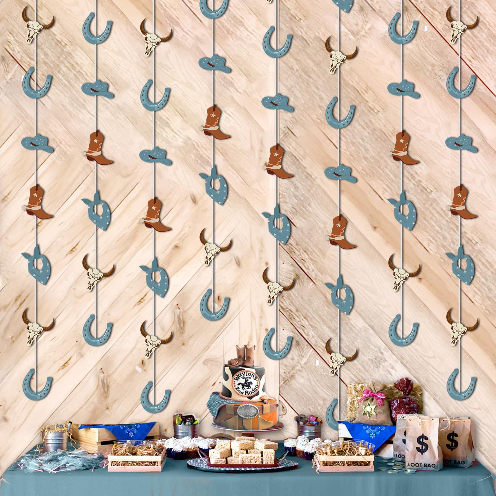 Kreatwow Kreatwow Western Cowboy Party Decorations Blue Cowboy garland Cowboy Party Hanging Garland for First Birthday Wild Farm Animal My First Rodeo Baby Shower Supplies with Cow Print Streamer