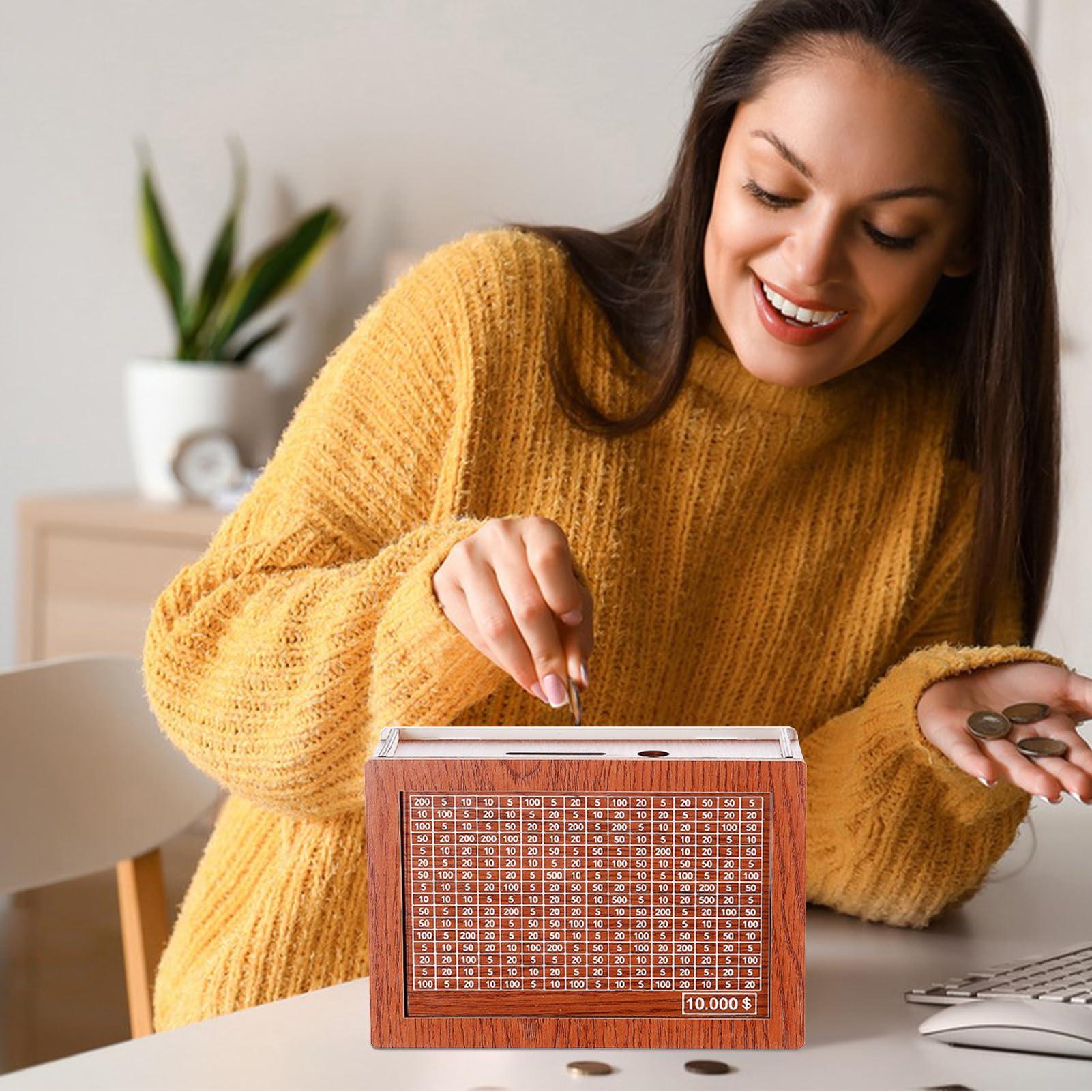 BLSYHDH BLSYHDH Wooden Savings Box, 2024 New Wooden Cash Saver Money Box Piggy Bank Pieces Counter Piggy Bank Money Box with Counter, Cash Vault Wood Money Box with Money Target and Numbers, Gift for Adults