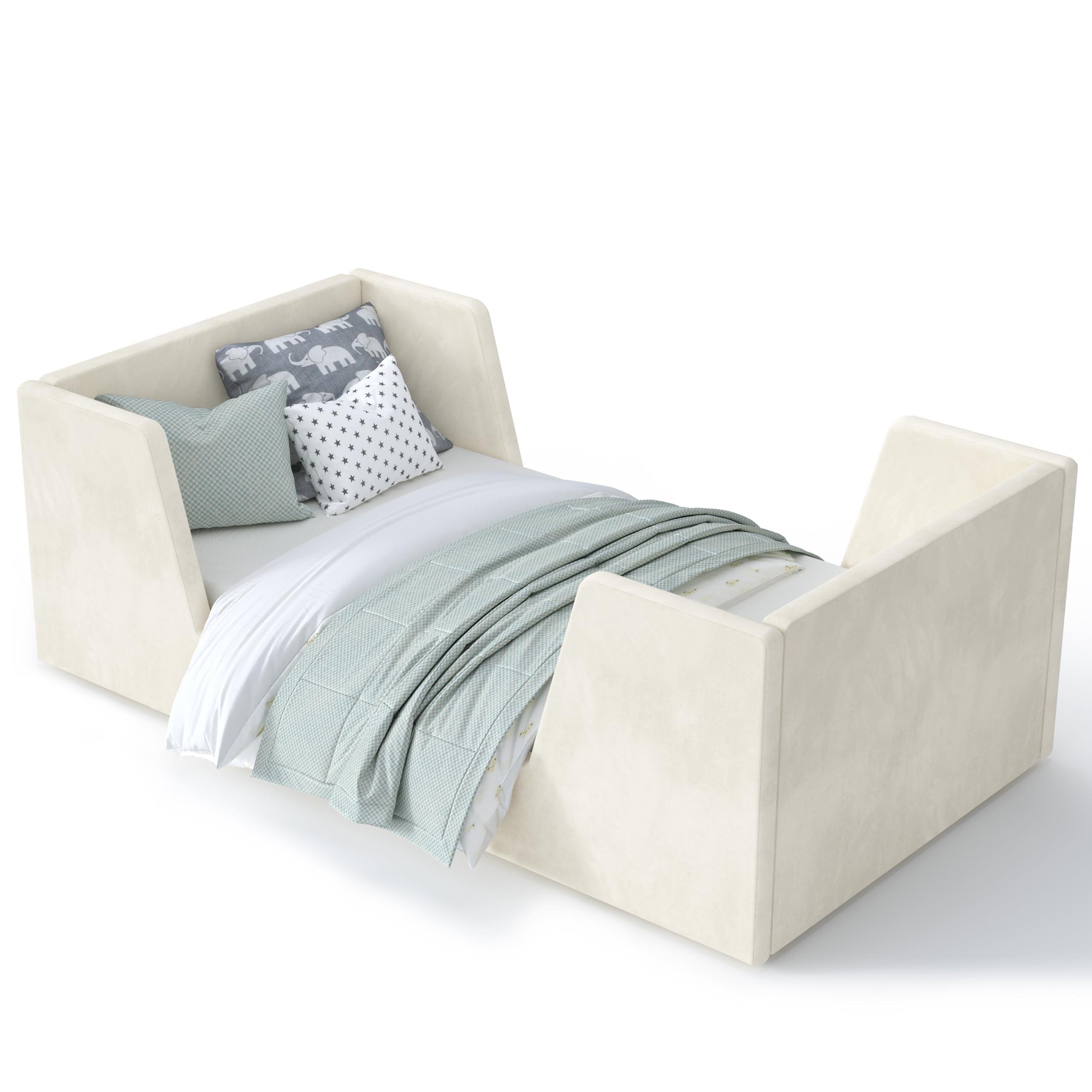 allamazing Toddler Bed, Toddler Floor Bed Frame with Guard Rails, Kids Bed for Ages 2-6 Years, Small Bed for Kids Girls and Boys, Standard Crib Mattress Toddler Beds, Certified Fabric Beds