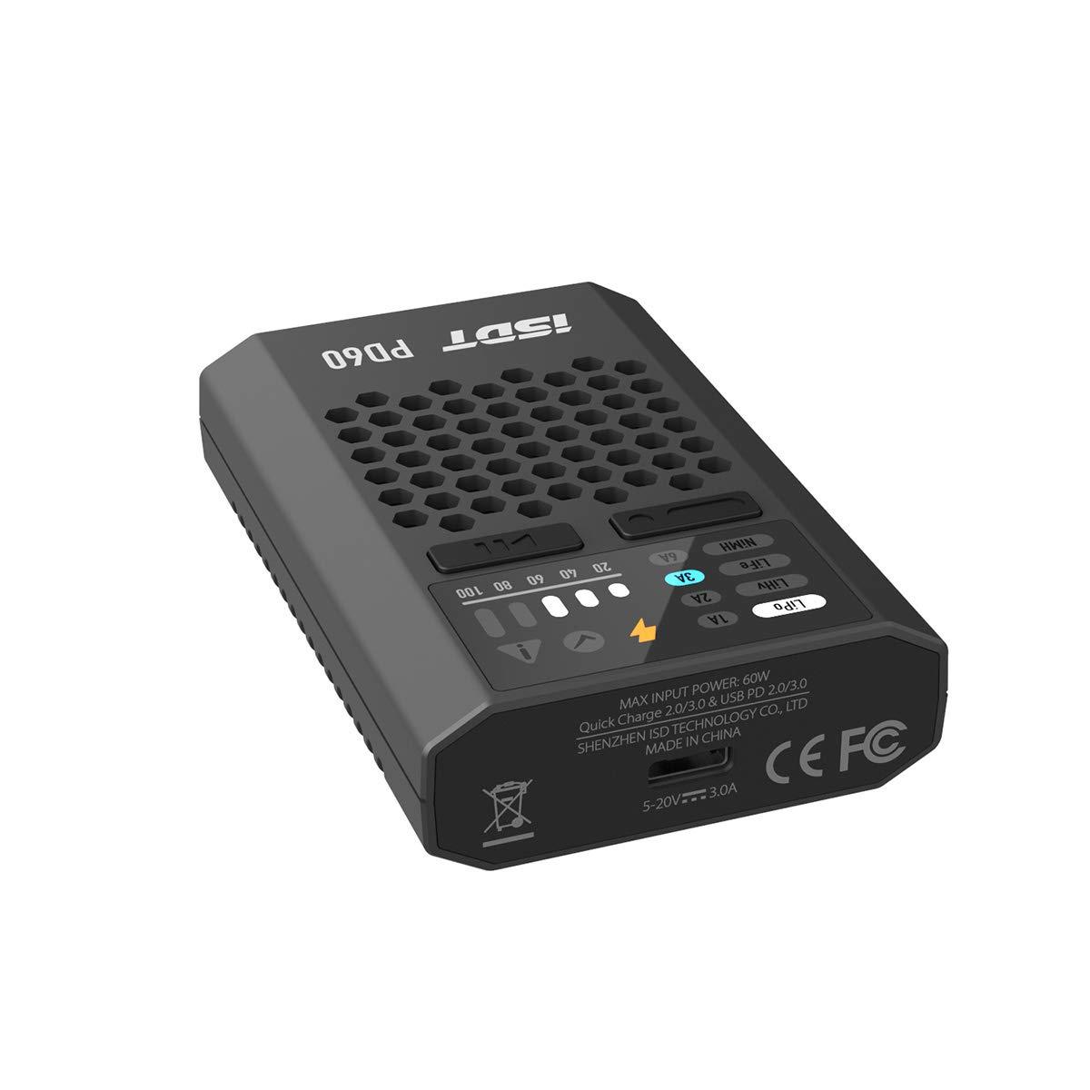 ISDT ISDT PD60S XT60 Connector 60W 6A Battery Balance Charger Type-C Input for 1-4S Lipo BatteryLife, Lilon, LiHv/Pb/NiMH Battery - XT60