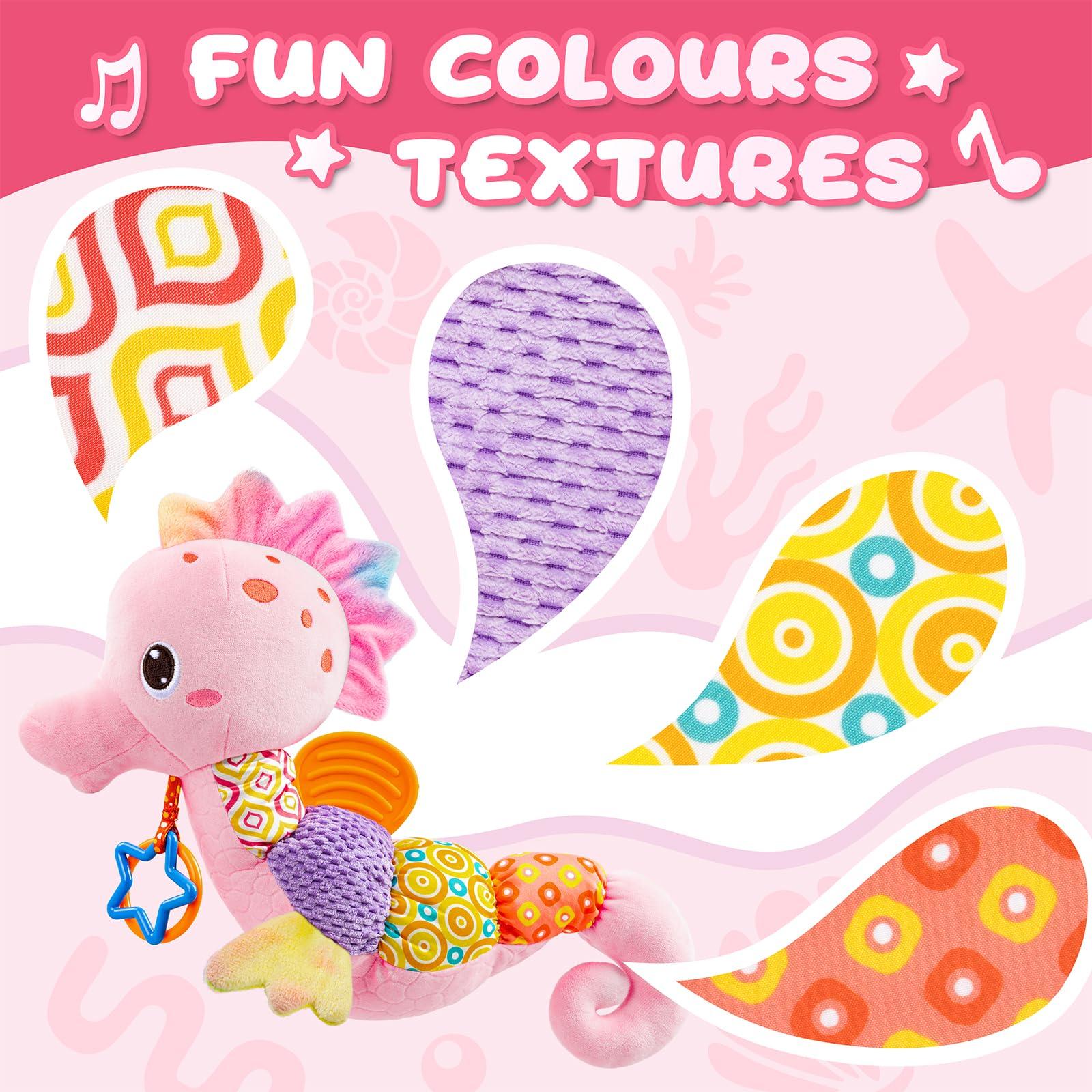 AWOTOY AWOTOY Baby Toys 0 to 12 Months, Musical Stuffed Animal Activity Soft Toys with Multi-Sensory Crinkle, Rattle and Textures,Infant Tummy Time Toys for Newborn Girls, Seahorse, Pink