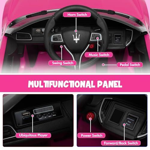 TOBBI TOBBI Kids Ride on Car, 12V Licensed Maserati Ghibli, Electric Car for Boy Girl with Remote Control, 3 Speeds, Music, Bright Lights, MP3, USB, Electric Vehicle for Kids Ages 3-6 Years, Pink