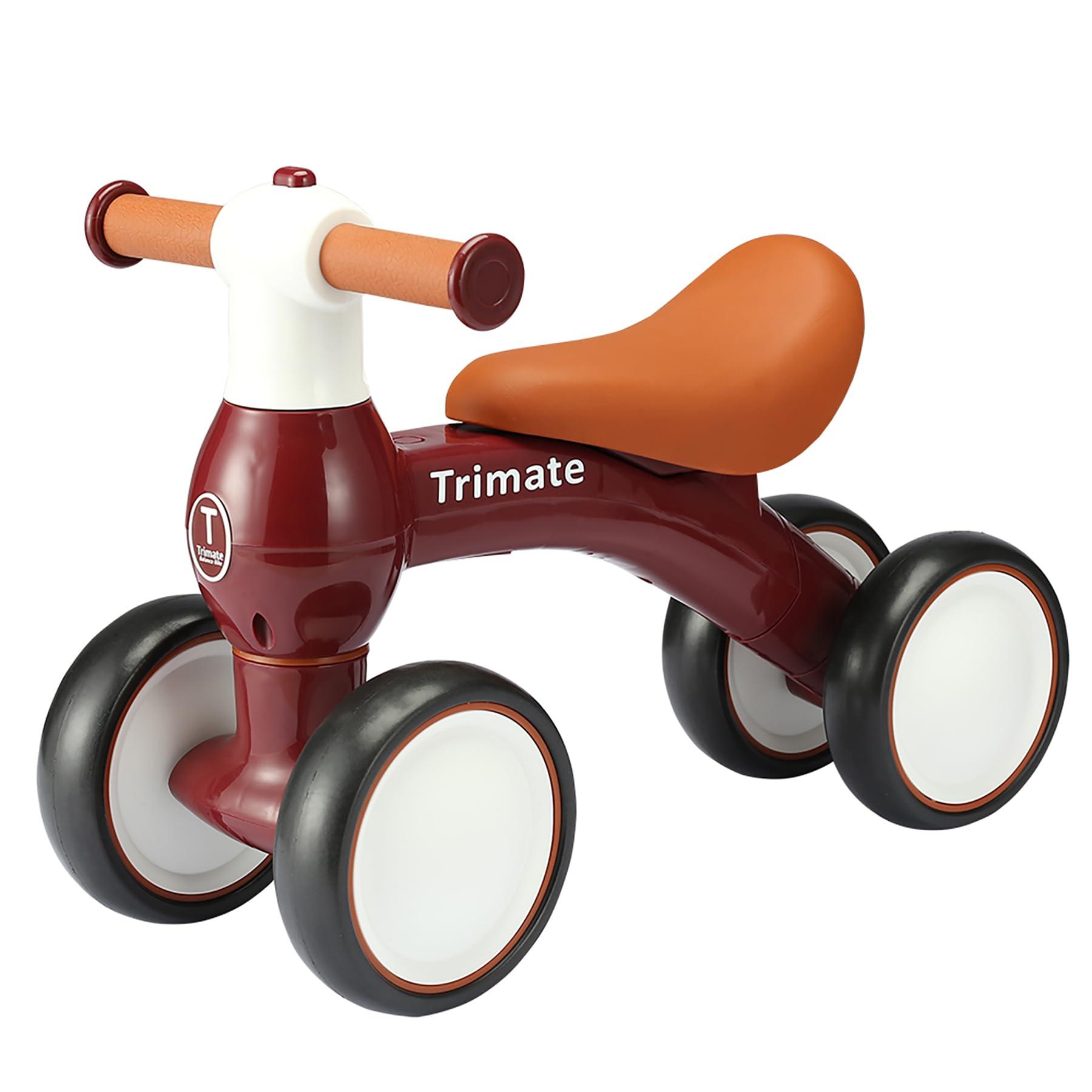 Trimate Trimate Baby Walker Balance Bike, Wine Red - Perfect Ride-On Toy for 1-Year-Olds, with 4 Wheels, Ideal for Boys and Girls (12-24 Months)