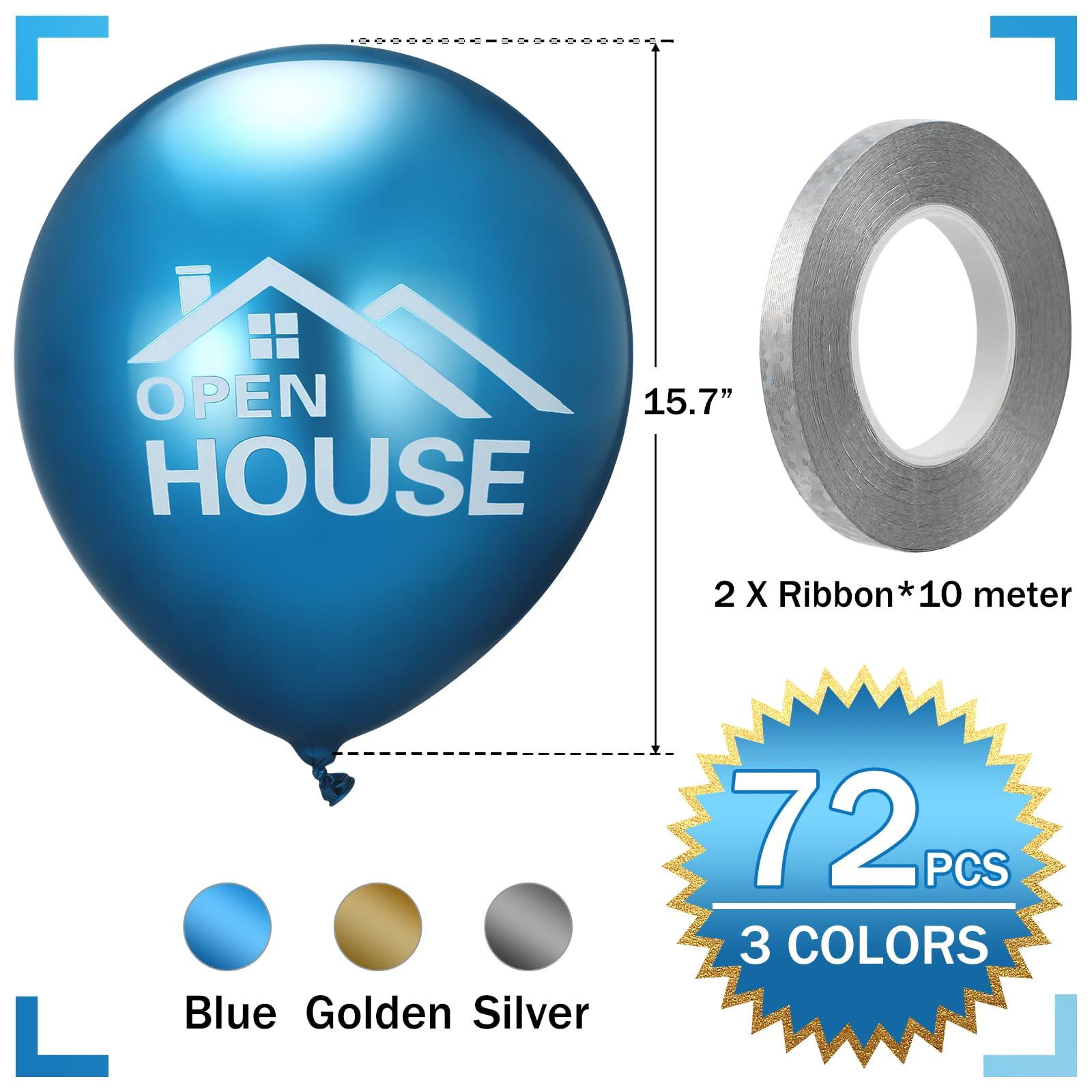 HyDren HyDren 72 Pcs Open House Balloons House for Sale Balloons 15.7 Inches Metallic Balloons for Real Estate Balloons Supplies Signs for Open House Yard Sign House Signs