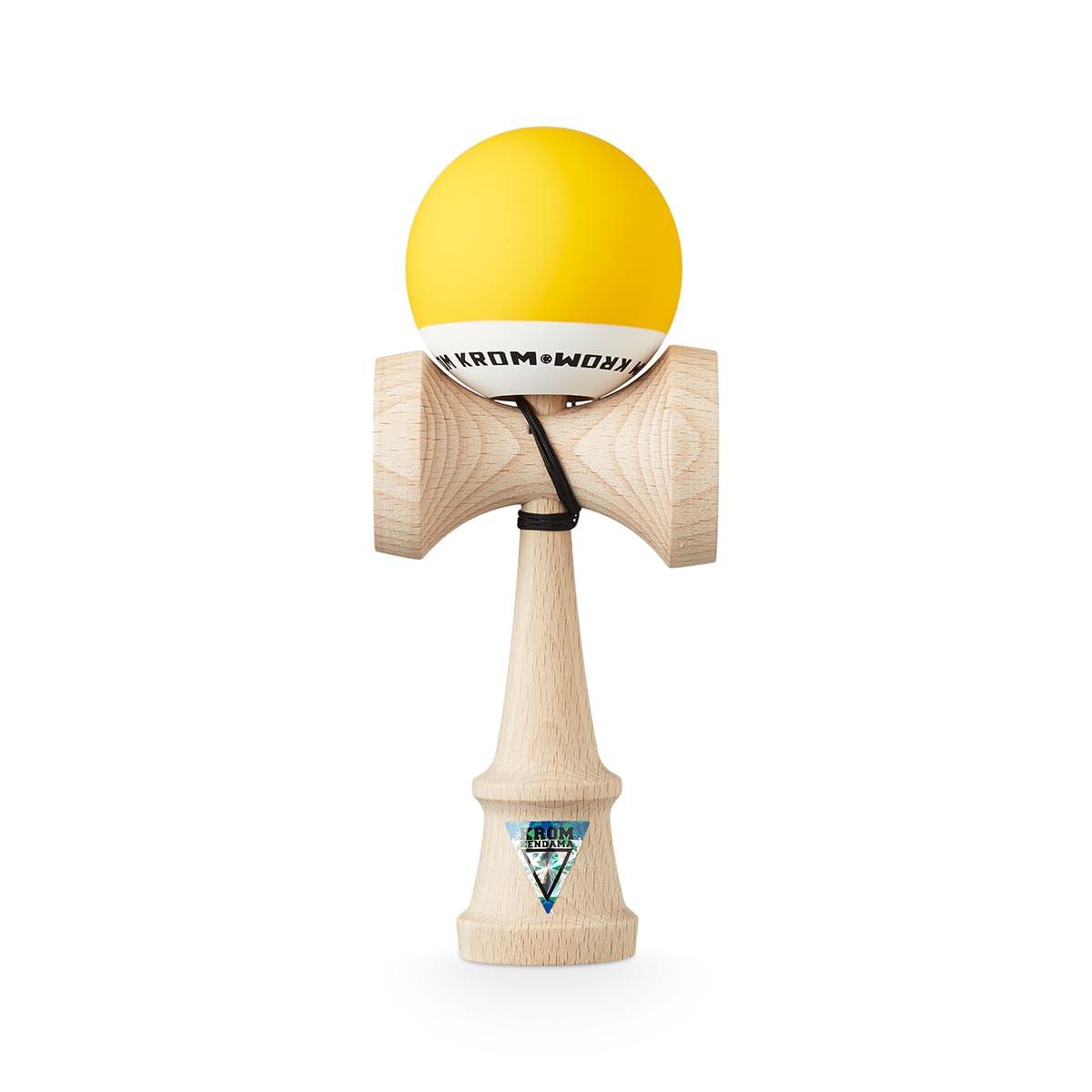 KROM KROM - Kendama Toy POP Yellow - High Wood Quality - Extra Strong - for Beginner and Pro - Gift Pack : Extra String + Stickers