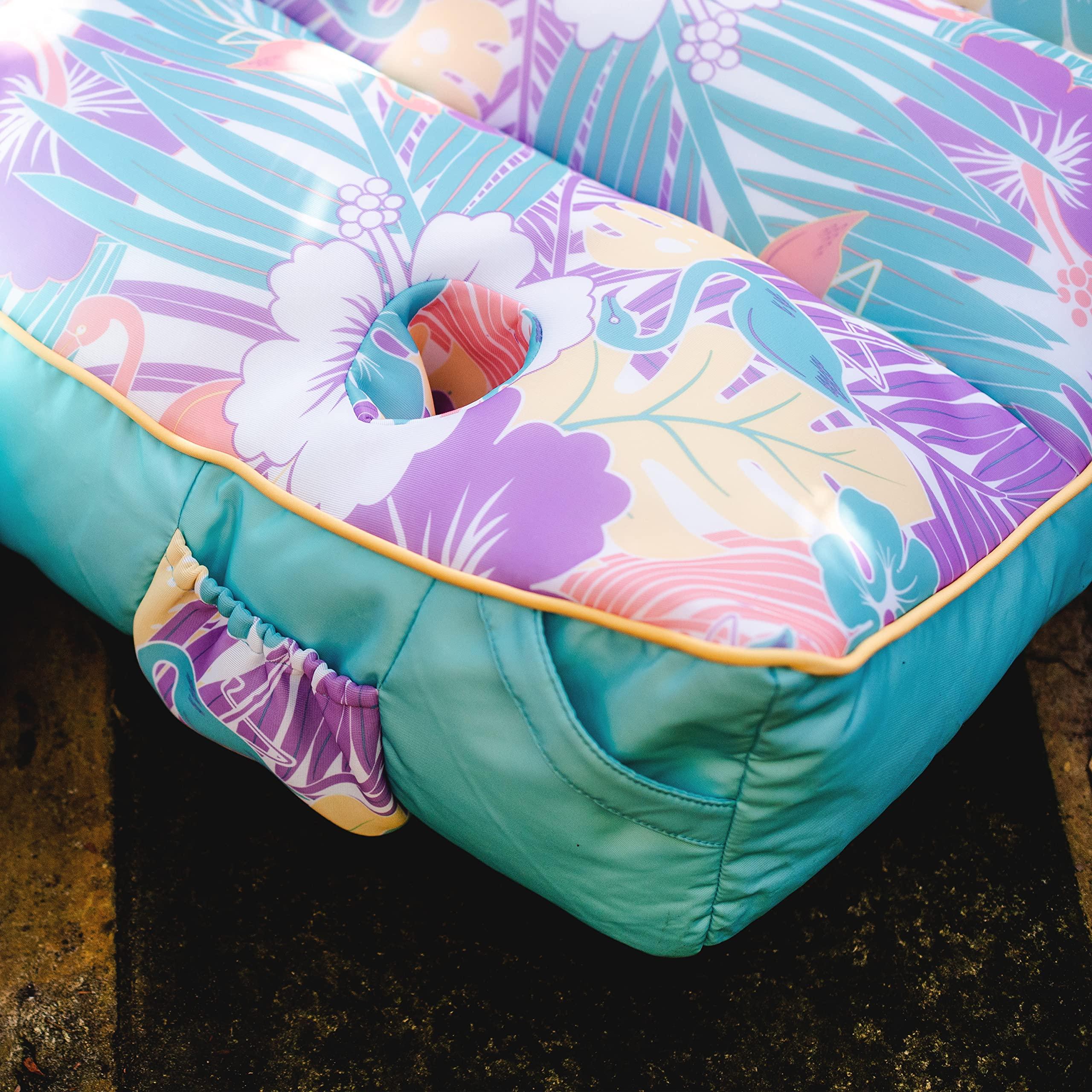 Big Joe Big Joe Captain's Float No Inflation Needed Pool Lounger with Drink Holder, Tropical Hibiscus Aqua Double Sided Mesh, Quick Draining Fabric, 3 feet