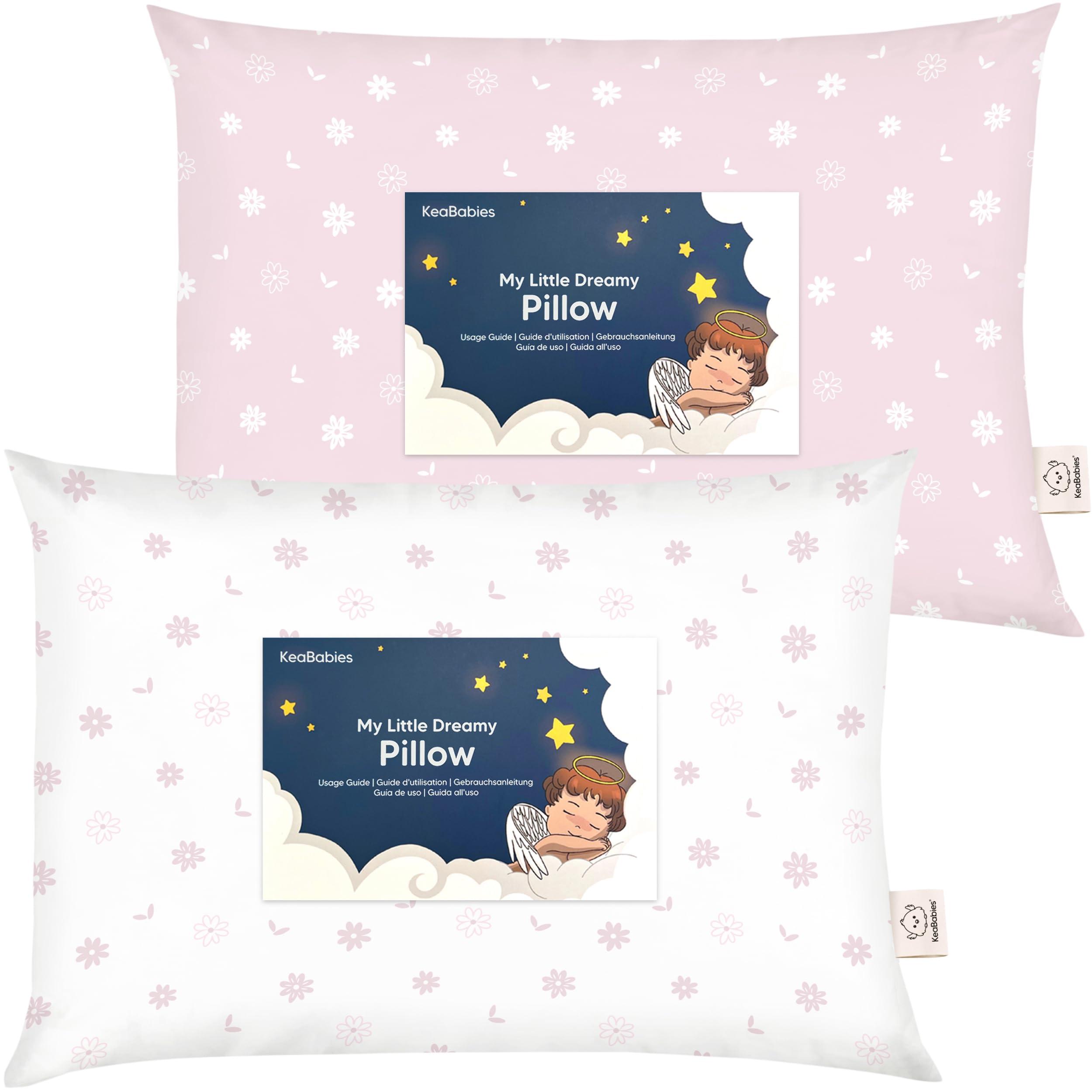 KeaBabies 2-Pack Toddler Pillow - Soft Organic Cotton Toddler Pillows for Sleeping - 13X18 Small Pillow for Kids - Kids Pillows for Sleeping - Kids Pillow for Travel, School, Nap, Age 2 to 5 (Daisy)