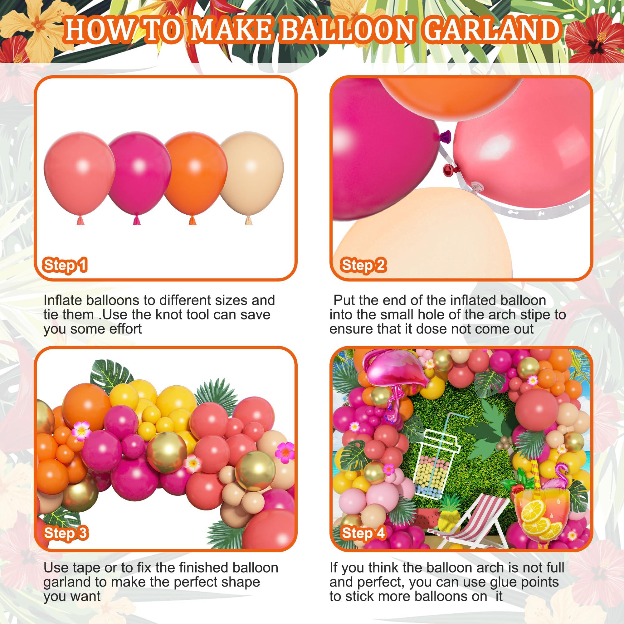 Ouddy Life Ouddy Life 178Pcs Tropical Balloons Arch Garland Kit, Luau Tropical Party Decorations with Aloha Pineapple Coconut Hot Pink Aqua Blue Balloons & Palm Leaves for Hawaiian Summer Birthday Supplies