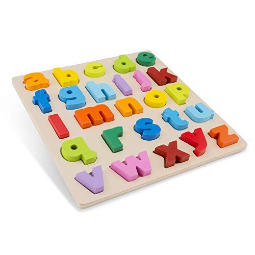 New Classic Toys New Classic Toys Puzzle Alphabet Educational Wooden Toys for 2 Year Old Boy and Girl Toddlers Learn The Alphabet, Multi-Colour Colour, Lowercase