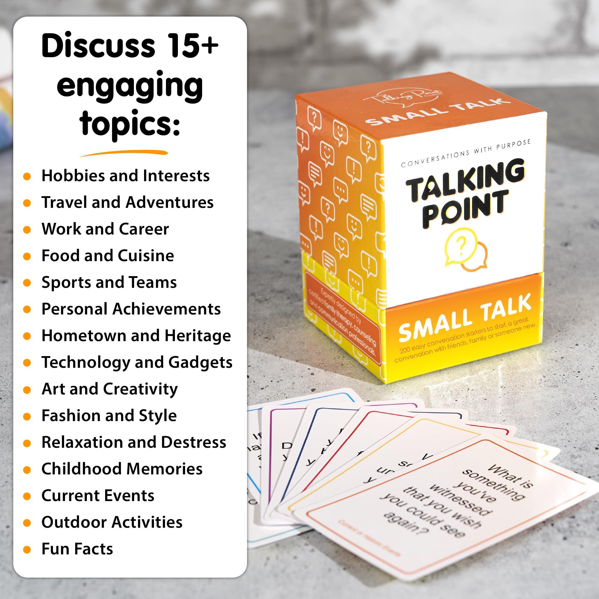 TALKING POINT CARDS 200 Ice Breaker Conversation Cards - Conversation Starters Friendly Small Talk Icebreakers for Friends, Coworkers, Family, Dates, & Acquaintances - Fun for Parties, Road Trips, Vacation Game Night